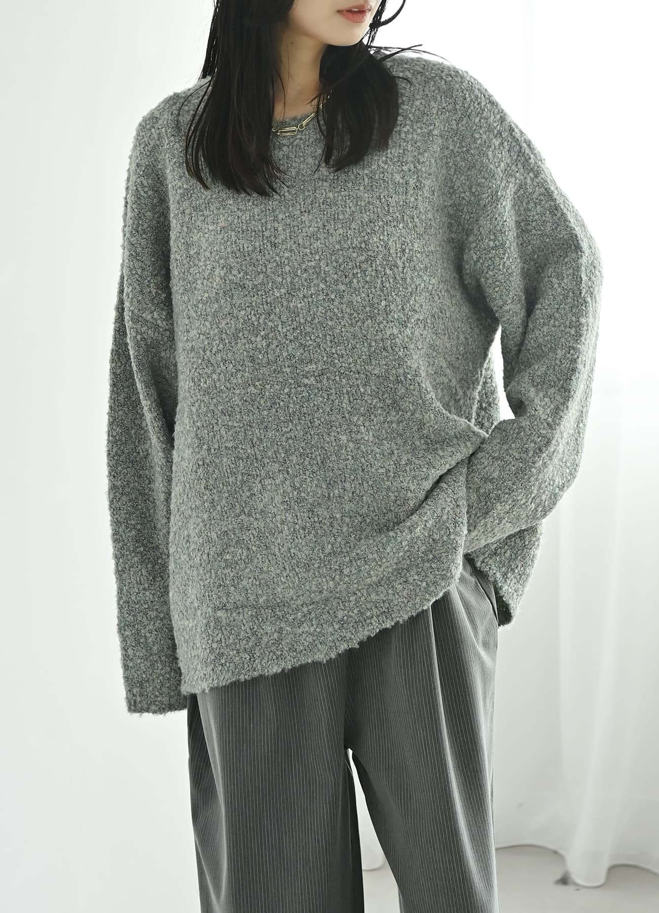 STYLE DELI 【BLK001】ポッピングカラーオーバーニット スタイルデリ トップス ニット グリーン【送料無料】