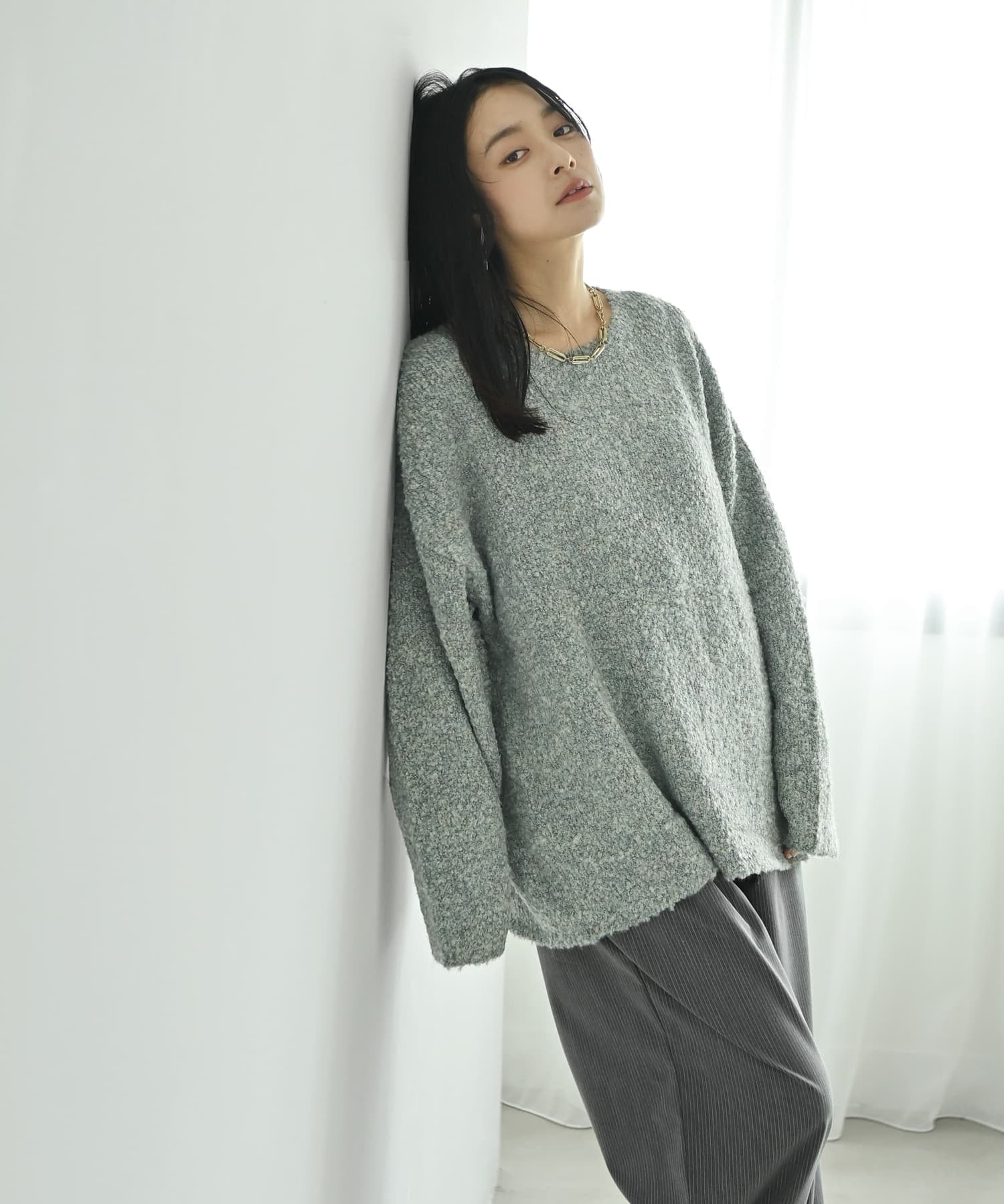 STYLE DELI 【BLK001】ポッピングカラーオーバーニット スタイルデリ トップス ニット グリーン【送料無料】