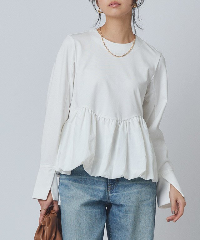 Pierrot [RASW]バルーン切り替えカットソー ピエロ トップス カットソー・Tシャツ ブラック ホワイト