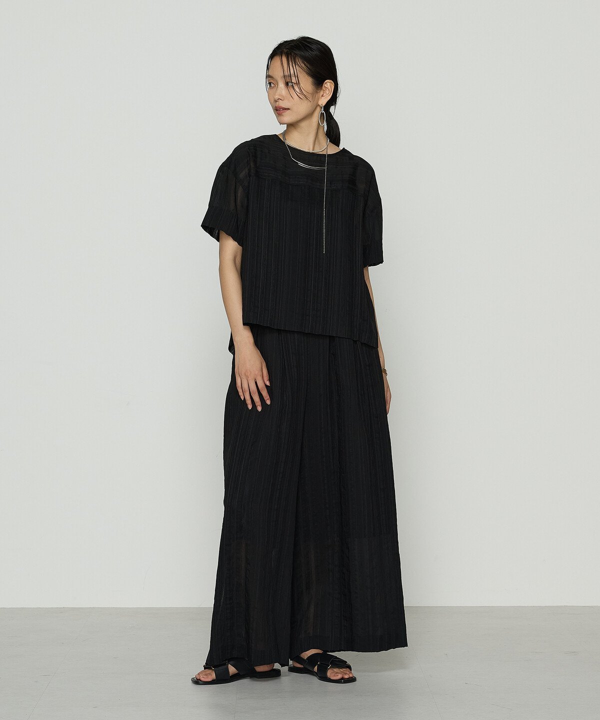 Gabardine K.T ジャカードボーダー タックワイドパンツ コムサ パンツ その他のパンツ ブラック【送料無料】