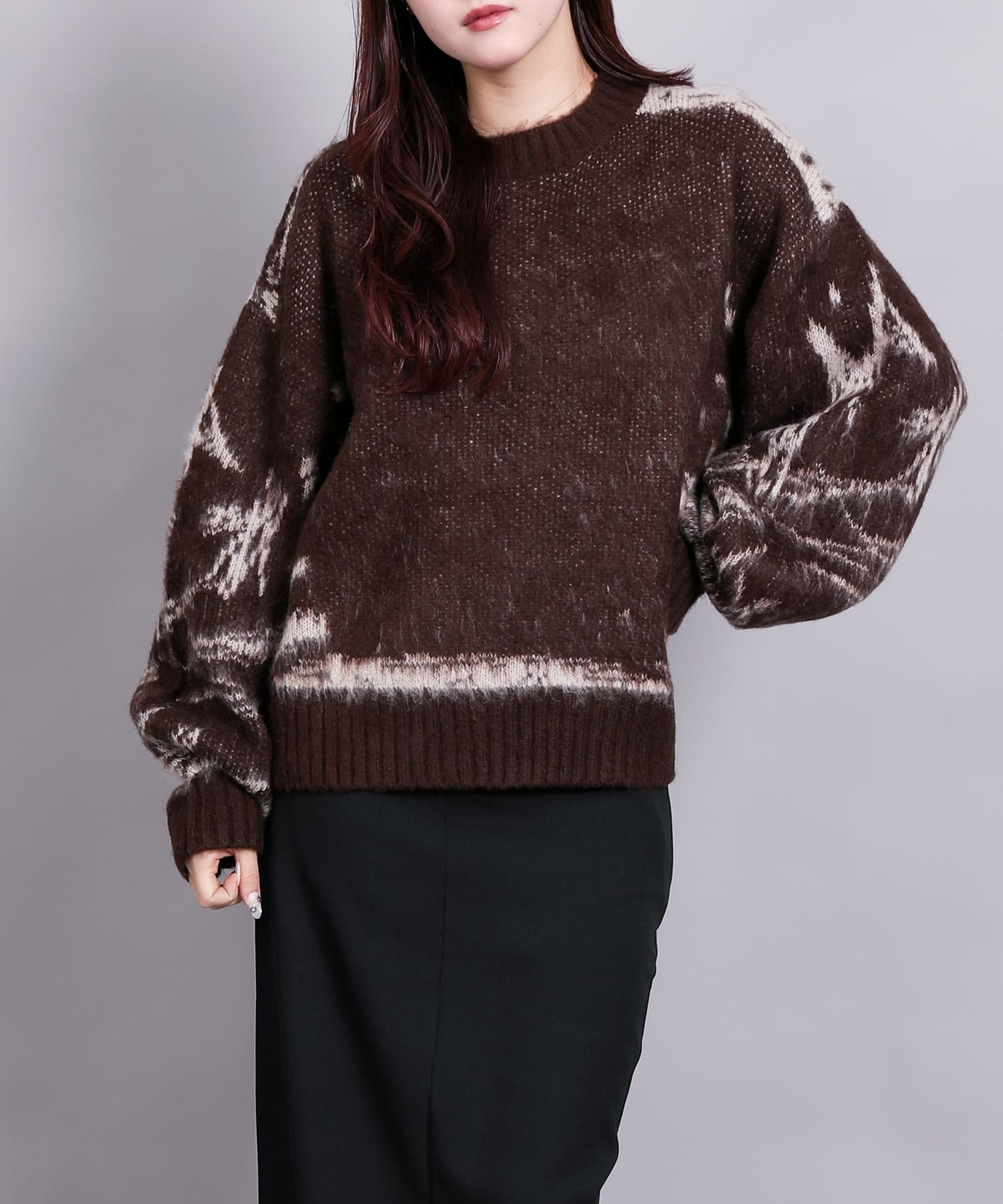 【SALE／20%OFF】aimoha aimoha/ニュアンス柄強起毛加工ニット アイモハ トップス ニット ホワイト グレー ブラウン【送料無料】