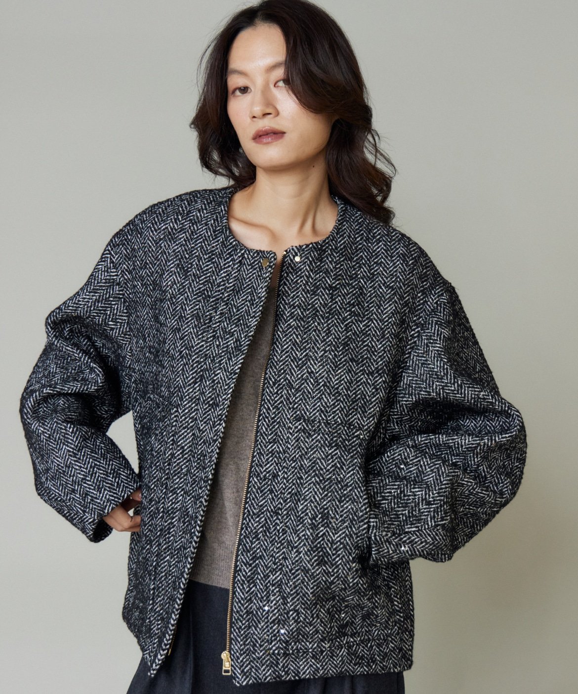 la veille by SUPERIOR CLOSET ノーカラーブルゾン イネド ジャケット・アウター ブルゾン・ジャンパー