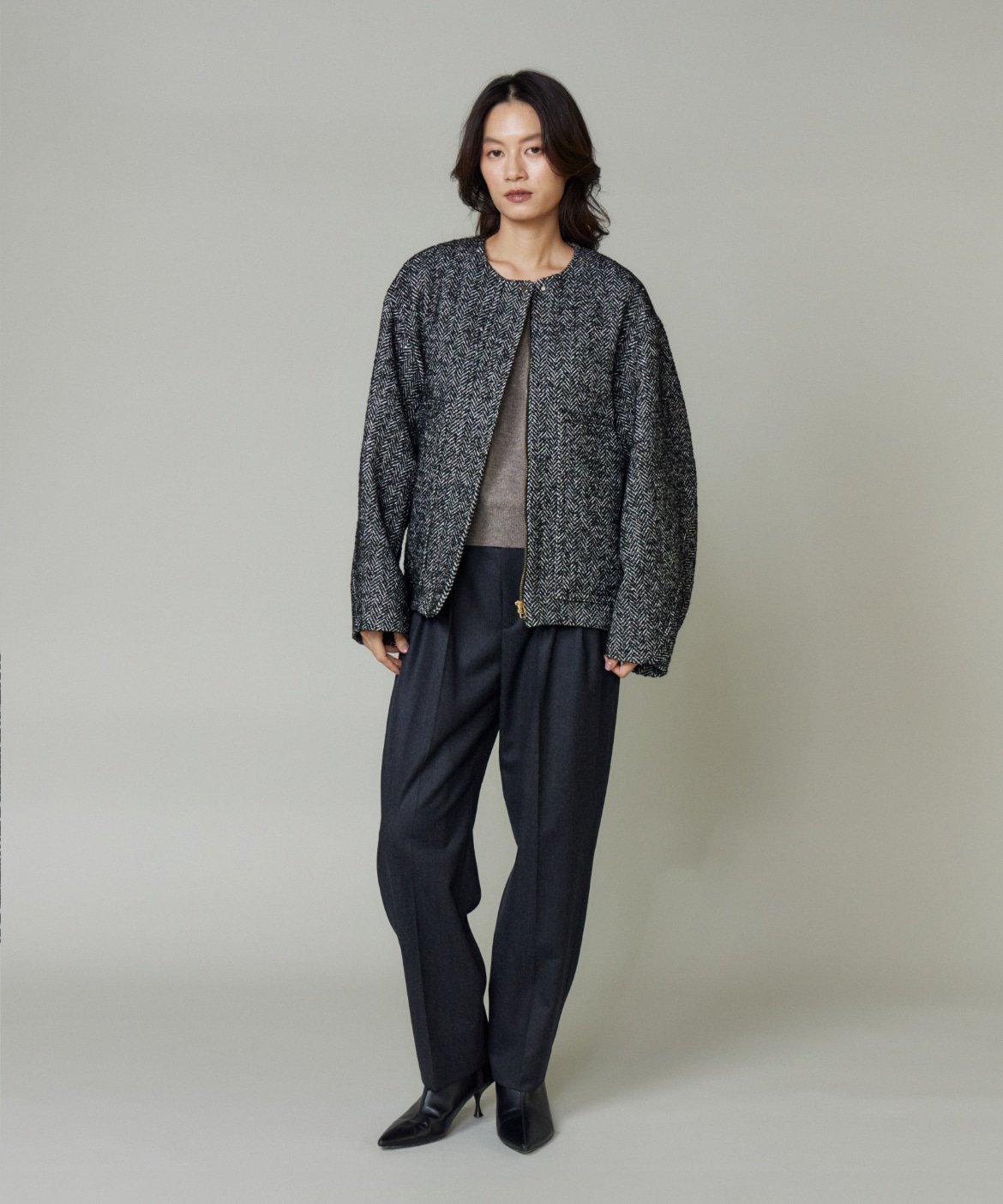la veille by SUPERIOR CLOSET ノーカラーブルゾン イネド ジャケット・アウター ブルゾン・ジャンパー