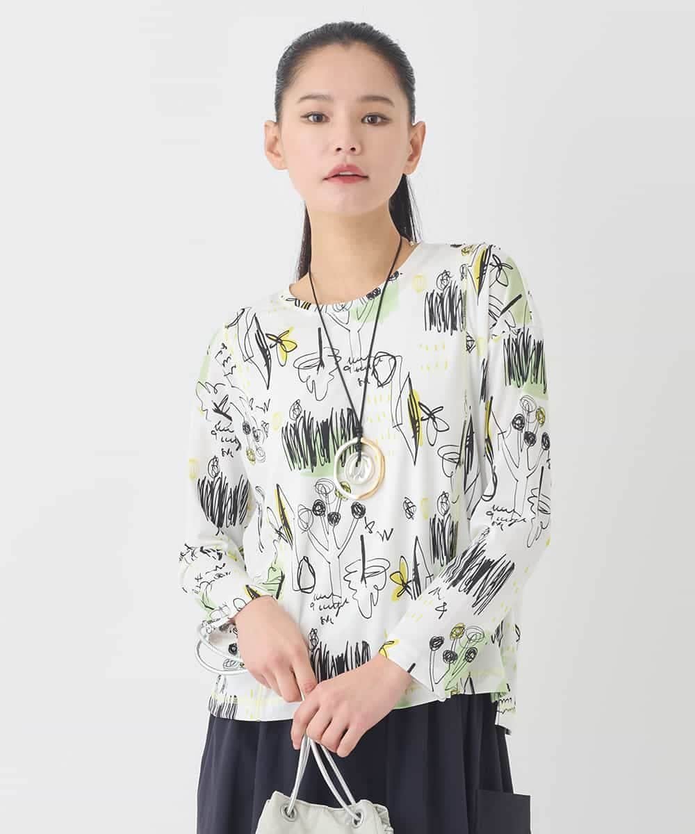 HIROKO BIS（小さいサイズ） 【小さいサイズ】アートプリントカットソー メゾンドゥサンク トップス カットソー・Tシャツ ホワイト ネイビー