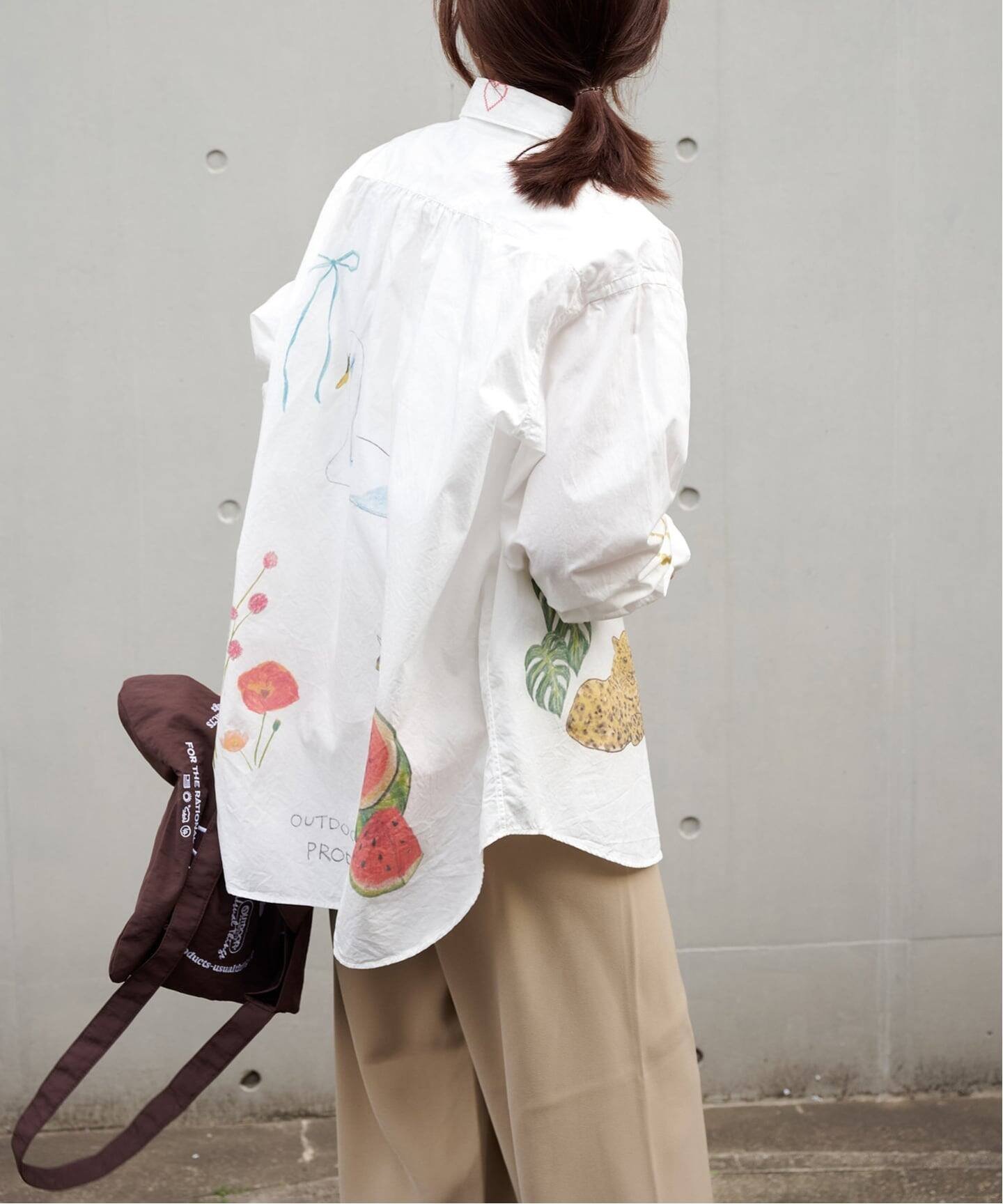OUTDOOR PRODUCTS Usual Things FUJITO ex セレモニープリントシャツ アウトドアプロダクツユージュアルシングス トップス シャツ・ブラウス ピンク ホワイト【送料無料】