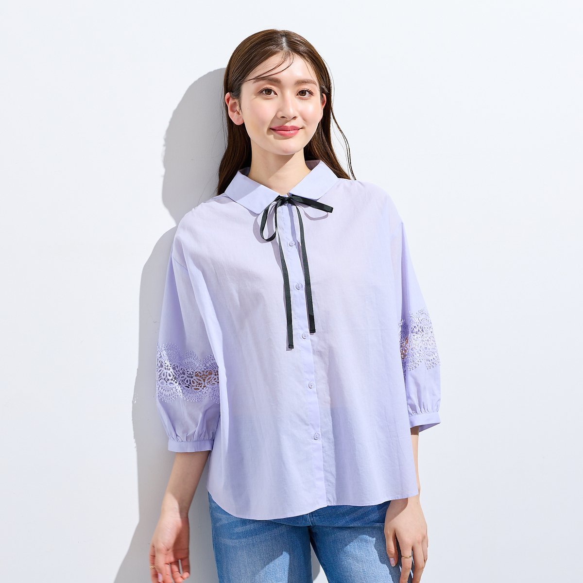 【SALE／30%OFF】Rose Tiara 【綿100%】レース切替ブラウス ローズティアラ トップス シャツ・ブラウス ネイビー ピンク【送料無料】 stylife-15633251 Rakuten Fashion サンプル画像3