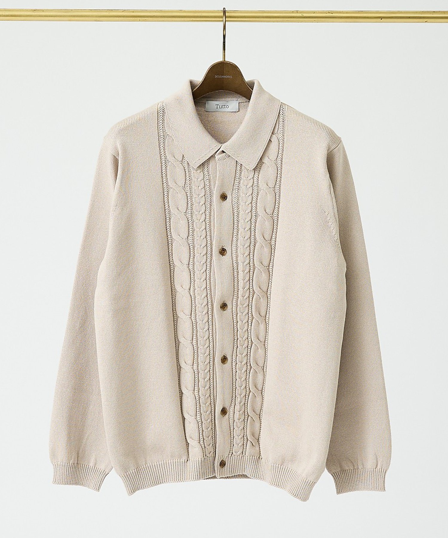 DESIGNWORKS 【Tutto / トゥット】ケーブル 長袖 ニットポロ / Cable POLO デザインワークス トップス ニット グレー カーキグリーン ベージュ【送料無料】