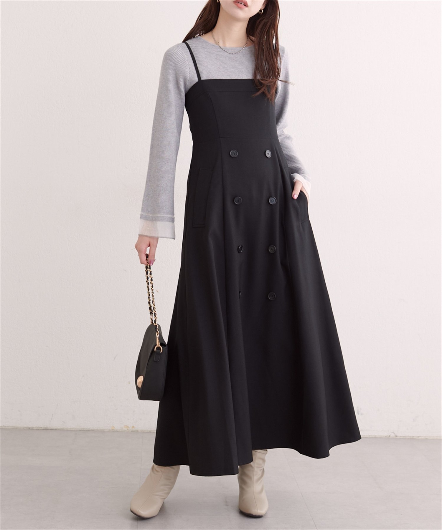 natural couture フロントボタンキャミワンピース ナチュラルクチュール ワンピース・ドレス その他のワンピース・ドレス グレー ベージュ ブラウン ブラック