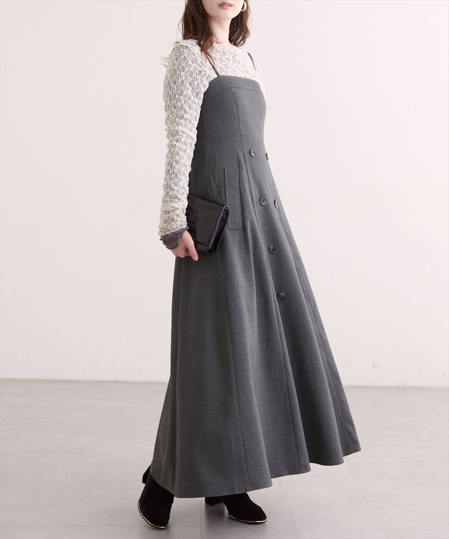 natural couture フロントボタンキャミワンピース ナチュラルクチュール ワンピース・ドレス その他のワンピース・ドレス グレー ベージュ ブラウン ブラック