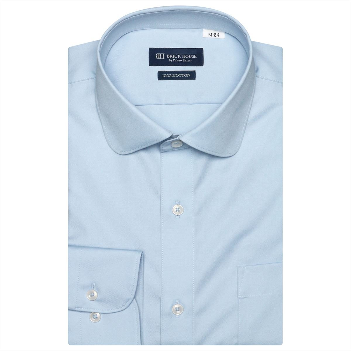BRICK HOUSE by Tokyo Shirts 形態安定 ラウンドカラー 綿100% 長袖 ワイシャツ トーキョーシャツ スーツ・フォーマル Yシャツ・カッターシャツ ブルー