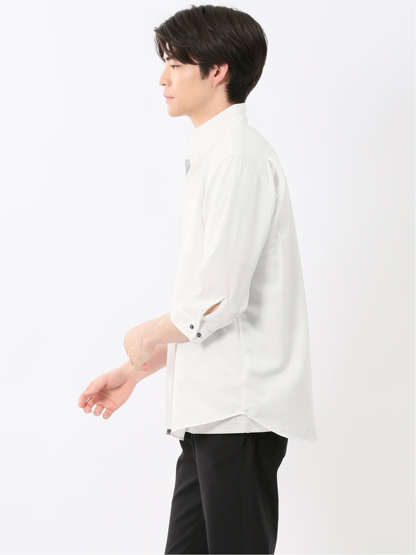 【SALE／30%OFF】TAKA-Q TechLinen スタンドカラー 7分袖シャツ タカキュー トップス シャツ・ブラウス ホワイト