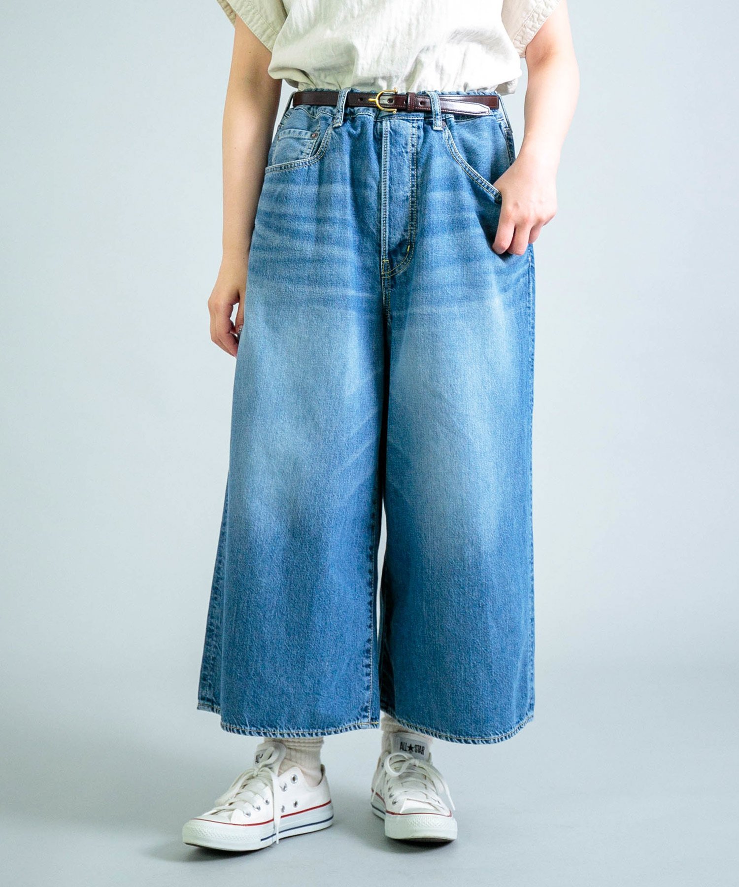 OMNIGOD 10ozデニム 5Pイージーワイドキュロット ドミンゴ パンツ ジーンズ・デニムパンツ ブルー