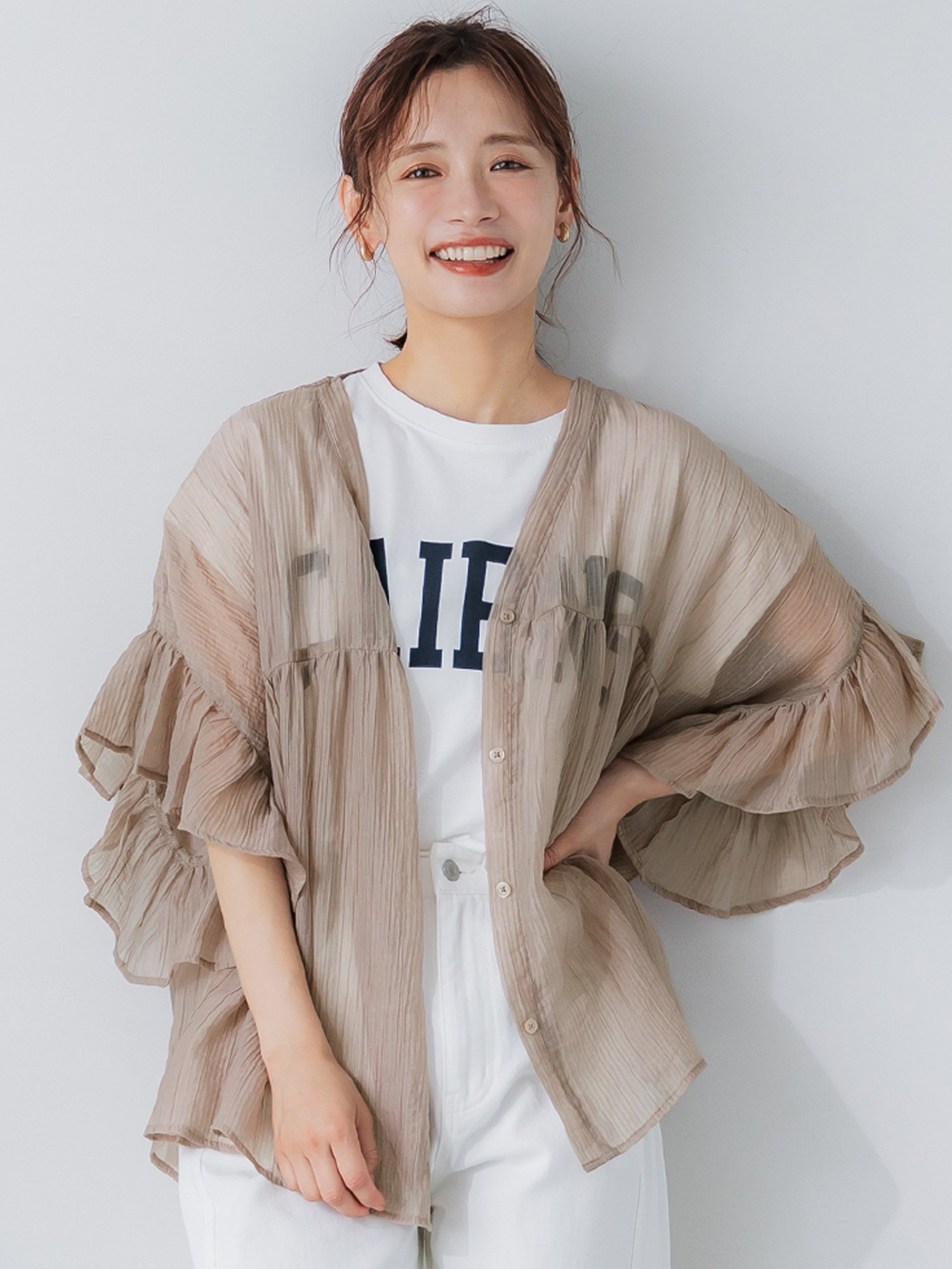 【SALE／35%OFF】coca 袖フリルシアーブラウス コカ トップス シャツ・ブラウス ブ...