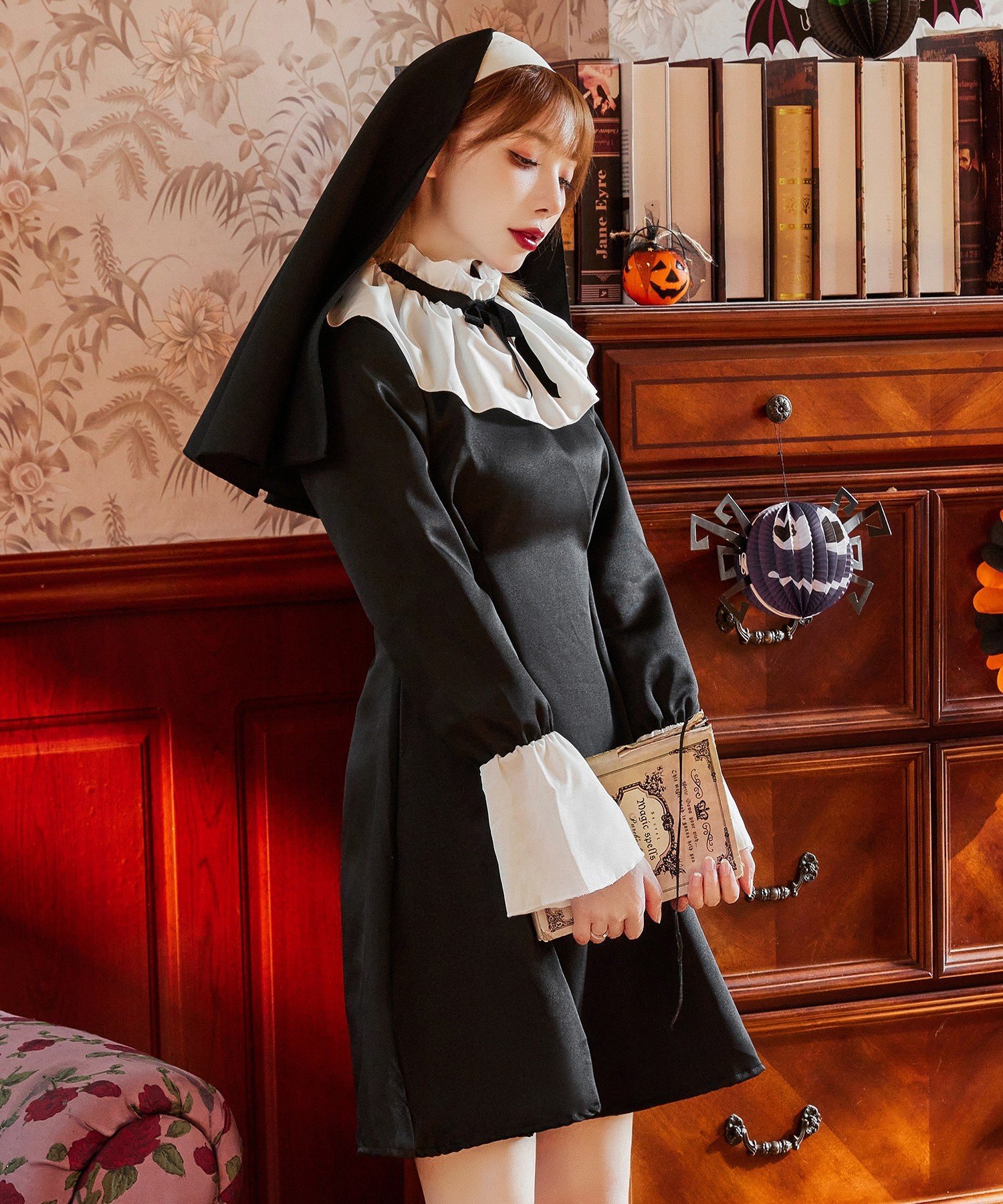 Brightlele 「 ショートシスター 」 ハロウィン コスプレ 仮装 シスター ミニ 修道女 可愛い 大人 ブライトララ ファッション雑貨 その他のファッション雑貨 ブラック