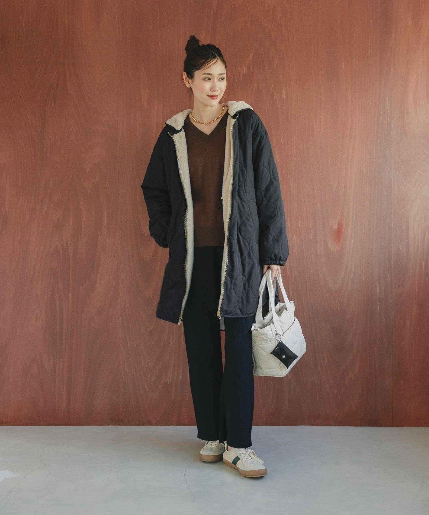 【SALE／24%OFF】GLOBAL WORK 撥水キルトファーコート/499671 グローバルワーク ジャケット・アウター ブルゾン・ジャンパー ブラック ブラウン【送料無料】 stylife-15177851 Rakuten Fashion サンプル画像3