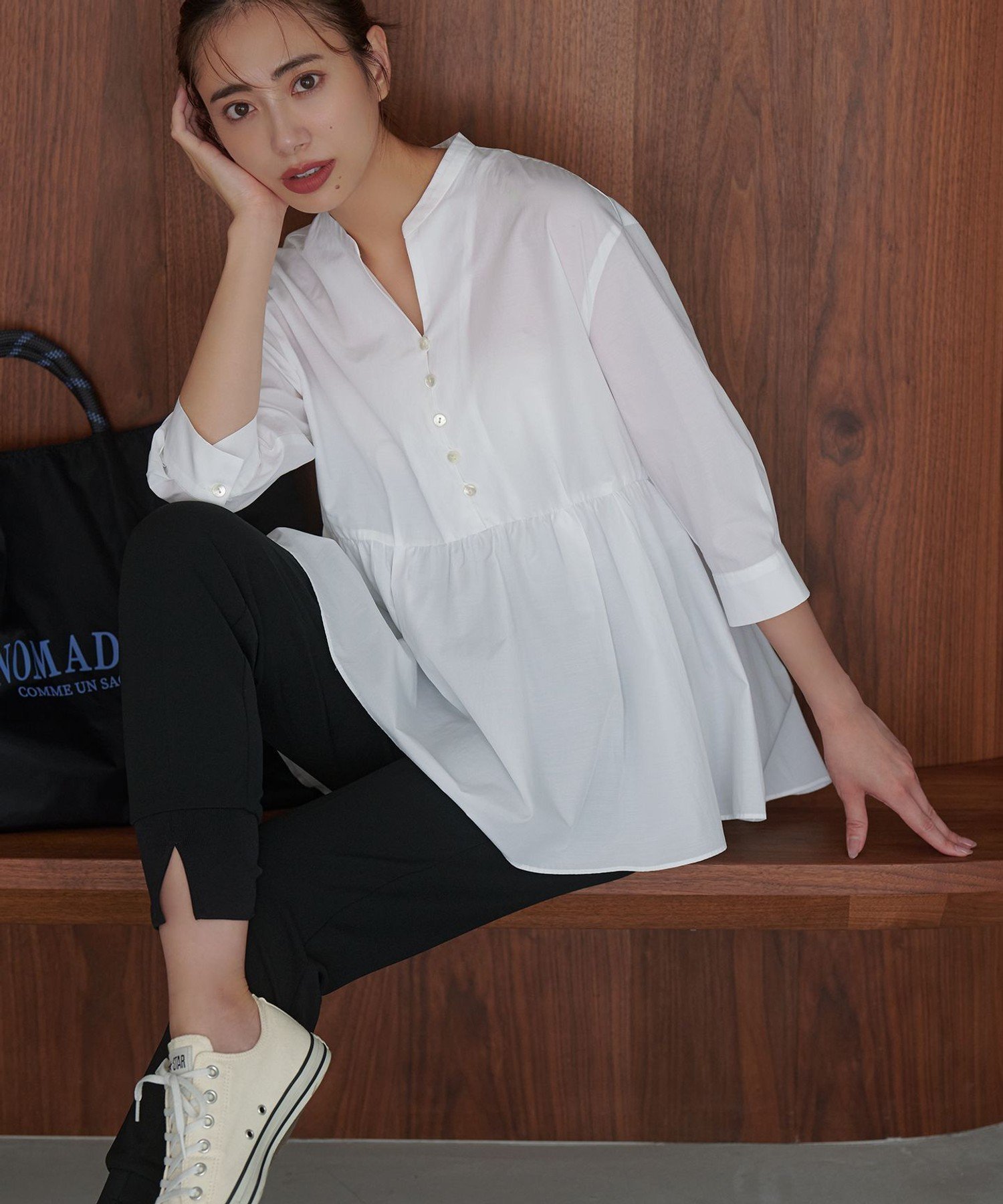 【SALE／50%OFF】自由区 S シアーソフトシャンブレーペプラム ブラウス ジユウク トップス シャツ・ブラウス ブルー ネイビー ホワイト【送料無料】 stylife-15250677 Rakuten Fashion パッケージ画像