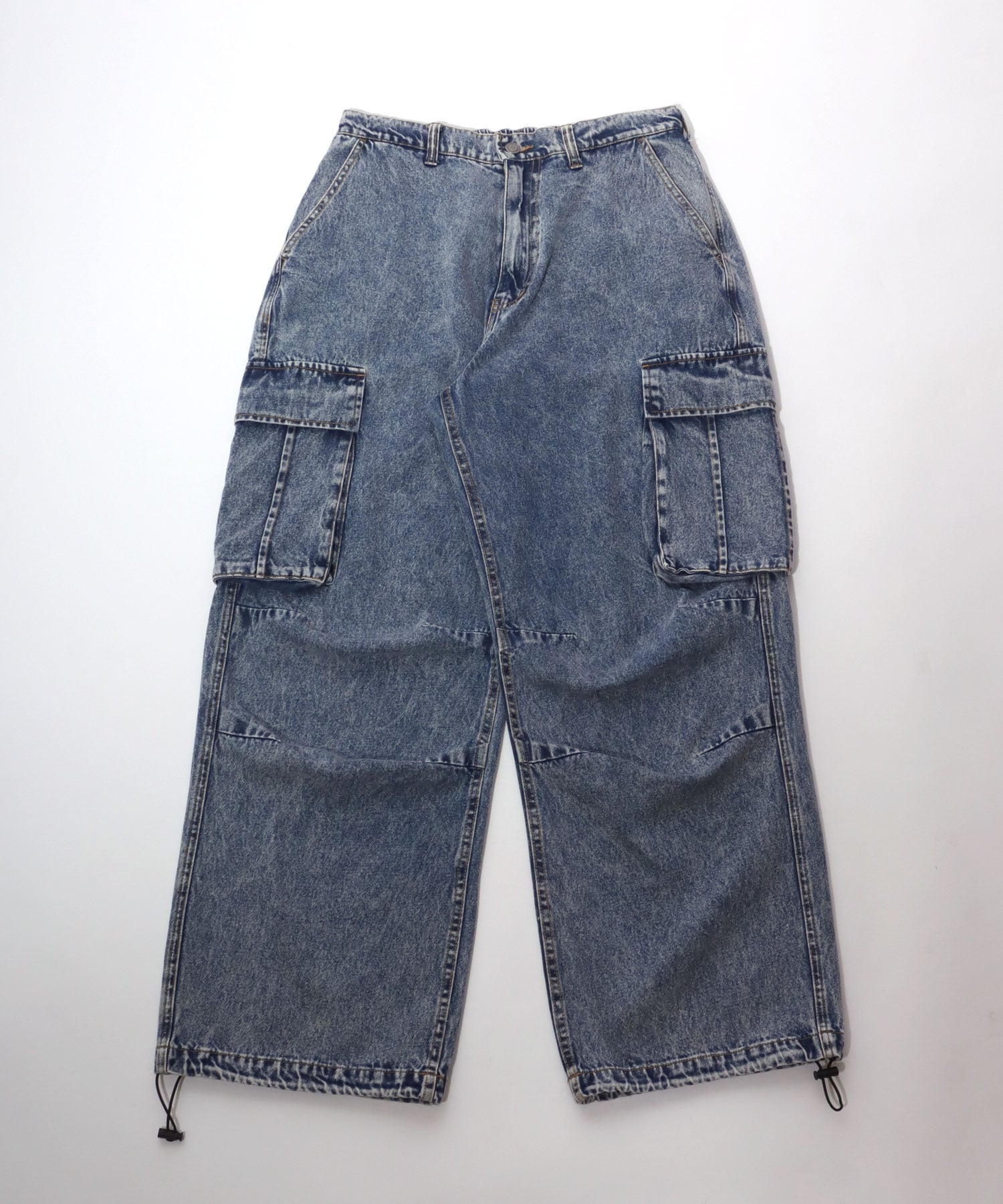 Salong hameu ケミカル ウォッシュ デニム ワイド カーゴパンツ メンズ レディース サロンハミュー パンツ ジーンズ・デニムパンツ ブラック
