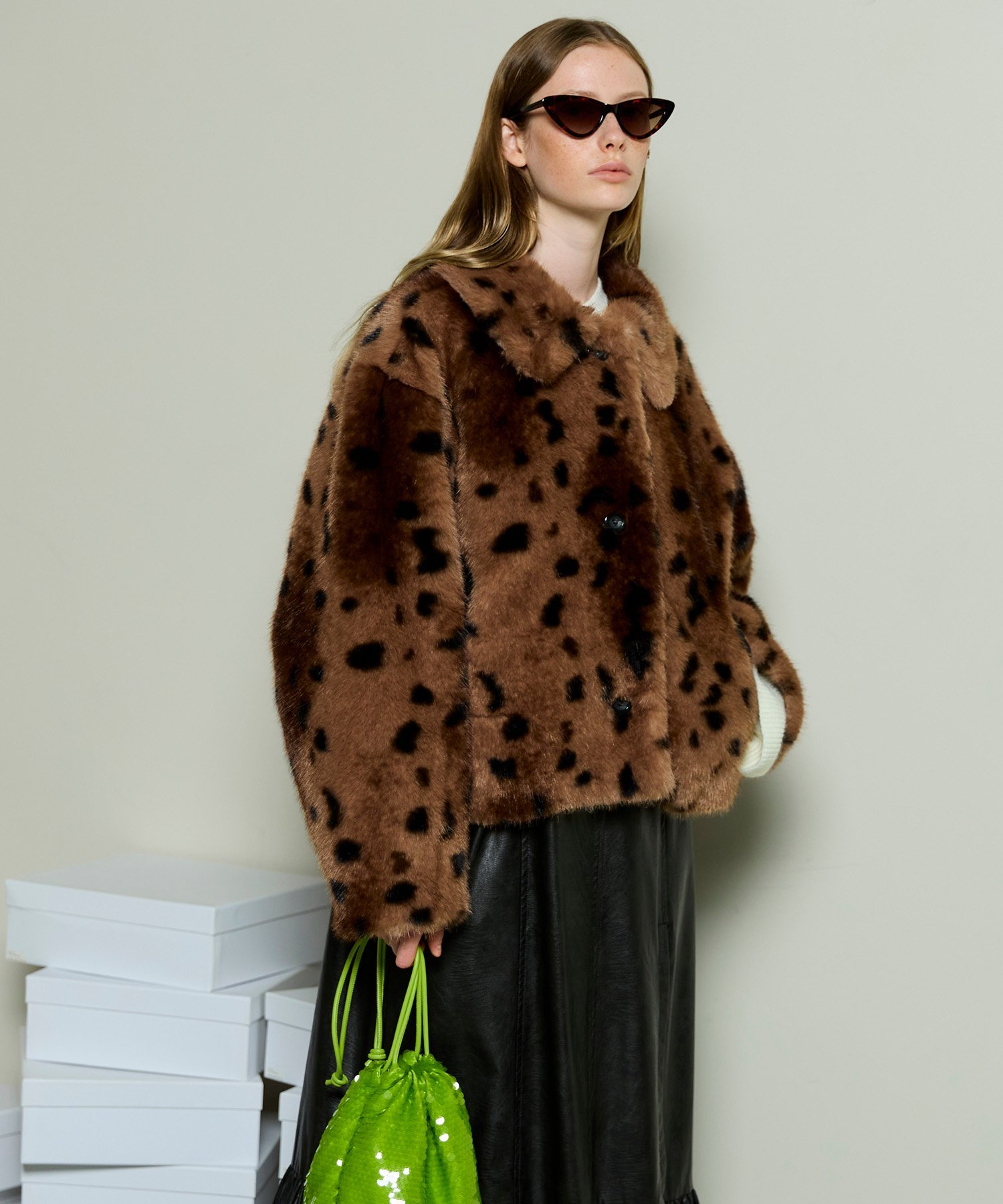 MAISON SPECIAL アニマルパターンフェイクファーコート メゾンスペシャル ジャケット・アウター その他のジャケット・アウター ブラウン【送料無料】のサムネイル