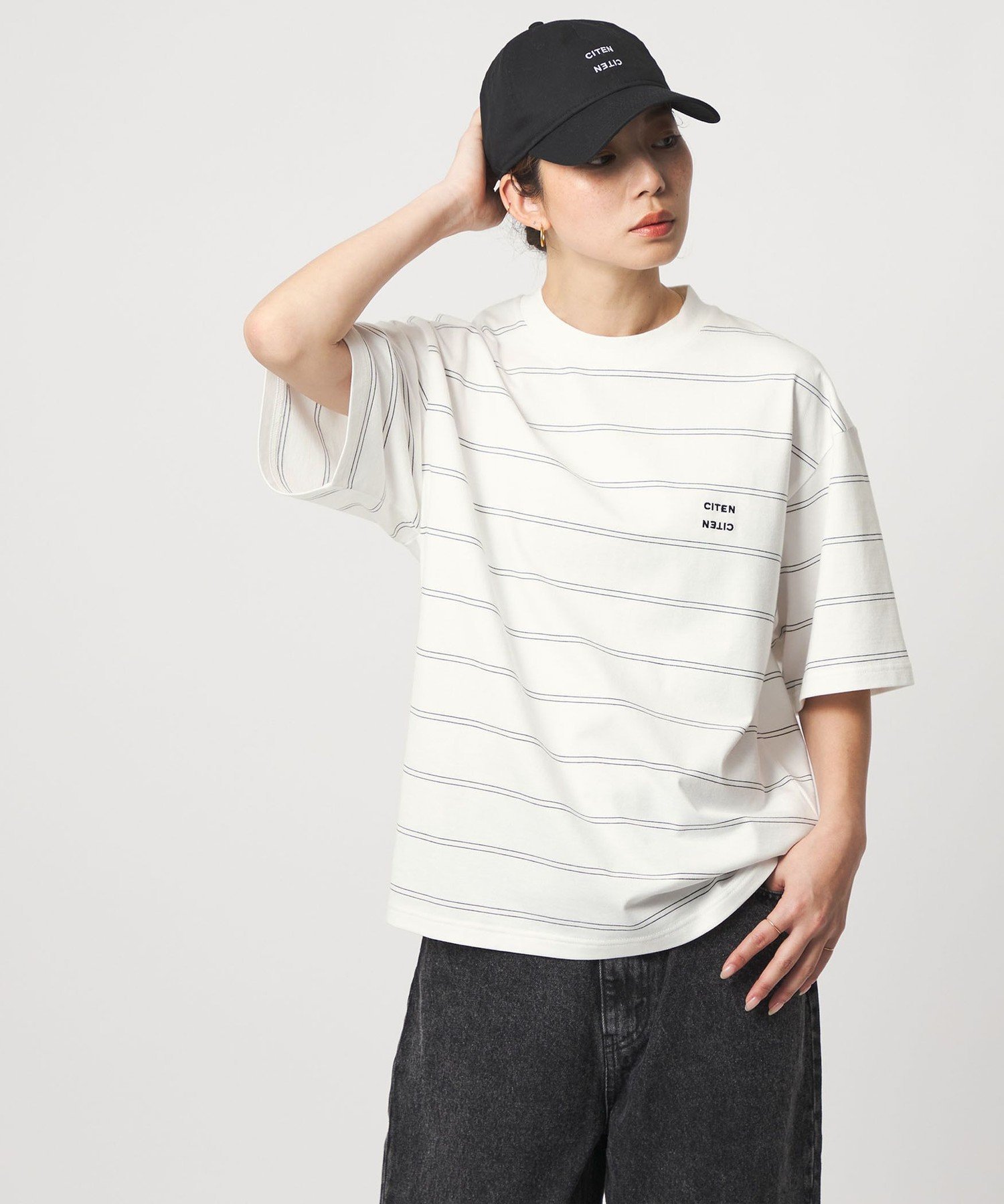 ＜CITEN＞ピンボーダーT シテン トップス カットソー・Tシャツ グレー ネイビー ホワイト ブラック
