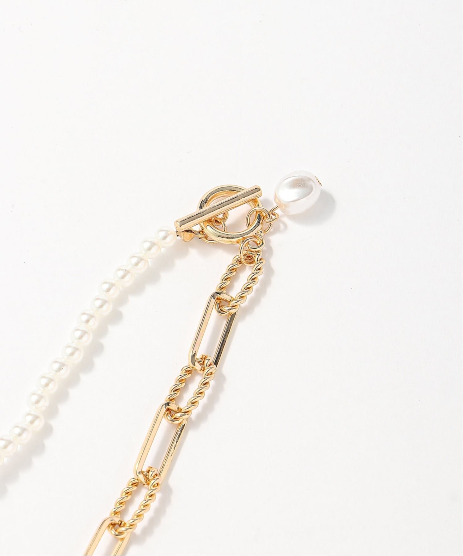 Coo+i/(W)パールチェーンフロントロック ロングネックレス スレンダー アクセサリー・腕時計 ネックレス シルバー ゴールド