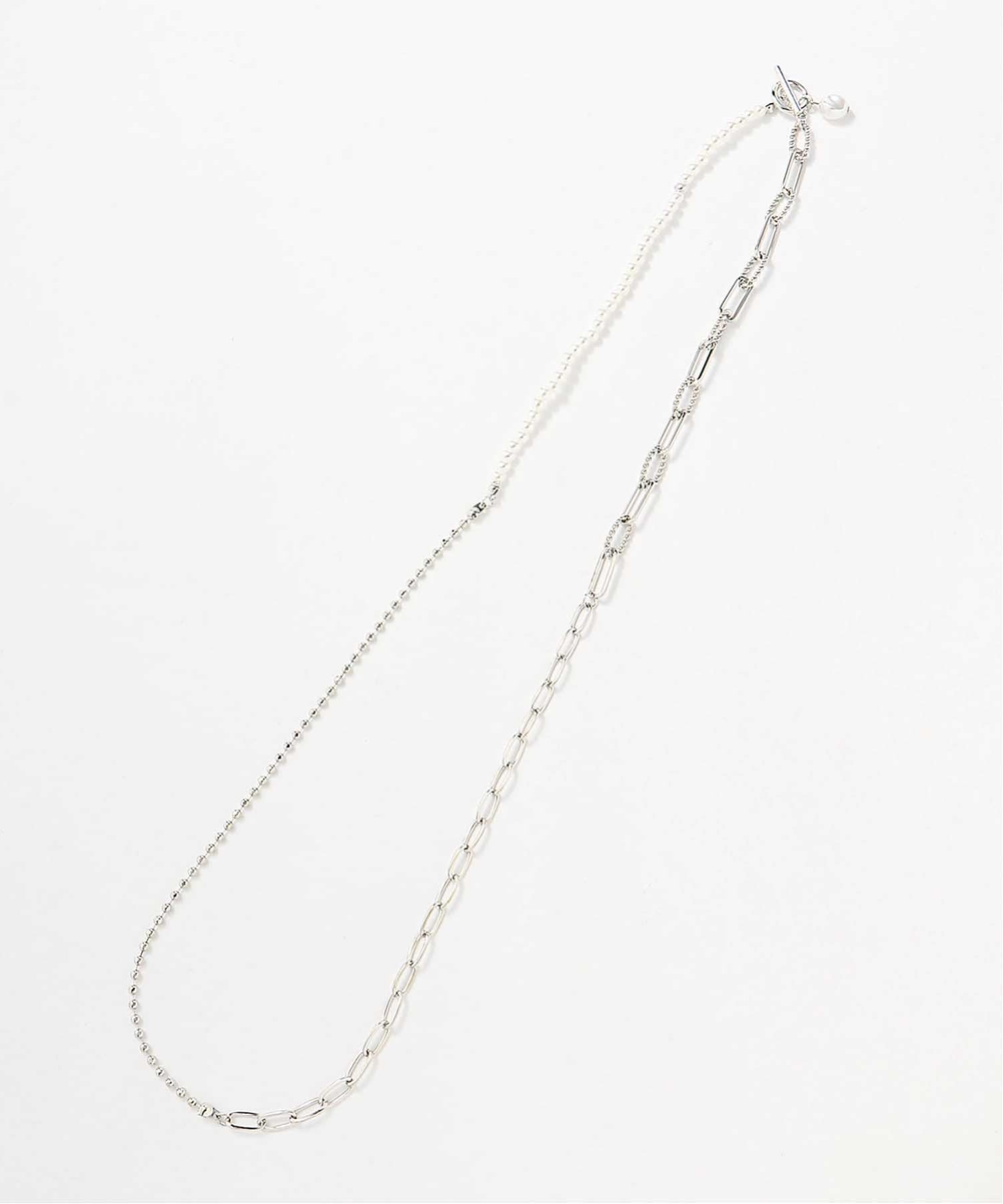 Coo+i/(W)パールチェーンフロントロック ロングネックレス スレンダー アクセサリー・腕時計 ネックレス シルバー ゴールド
