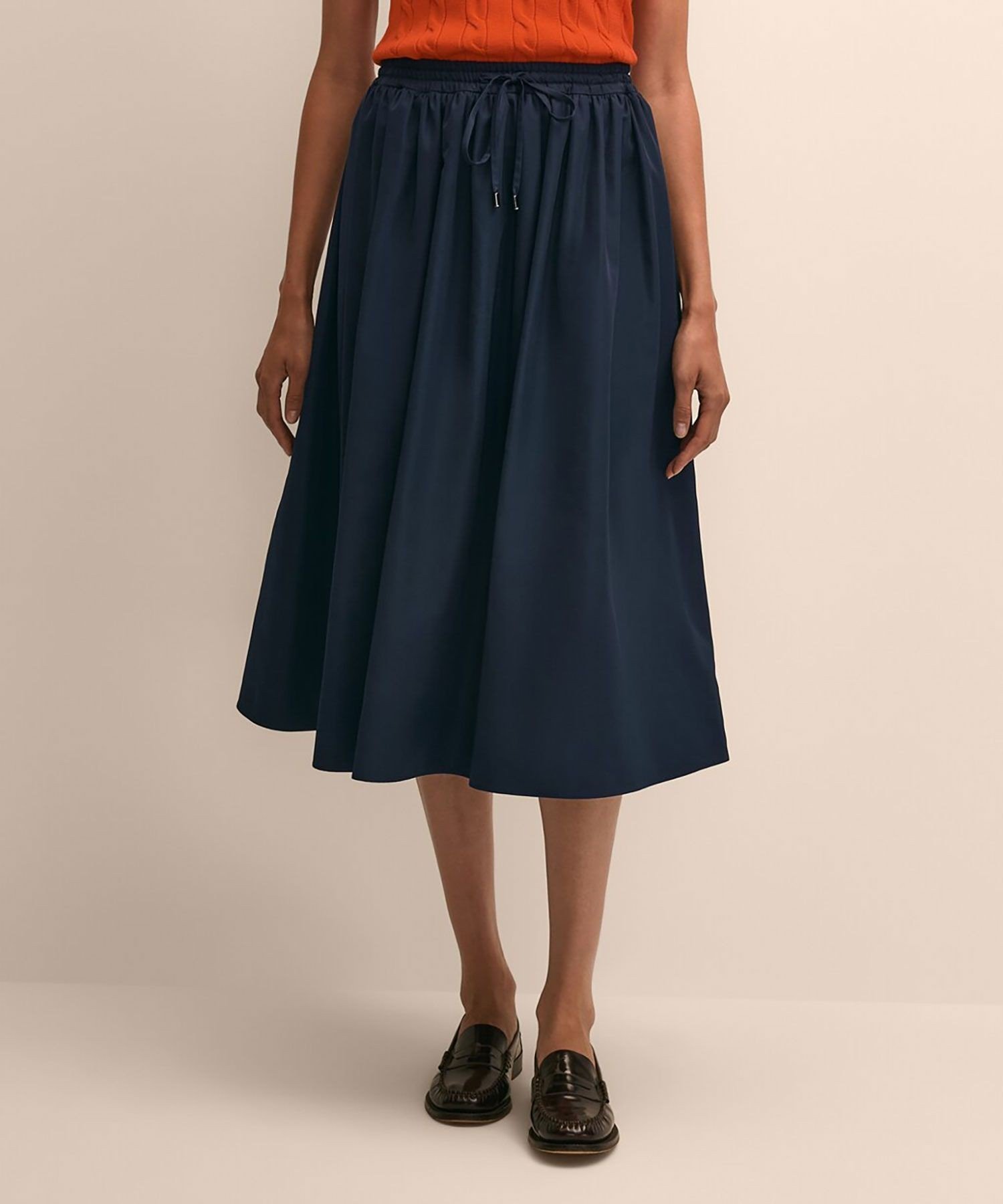 BROOKS BROTHERS ポリエステルタフタ ドローストリング Aラインギャザースカート ブルックス ブラザーズ スカート その他のスカート ネイビー【送料無料】