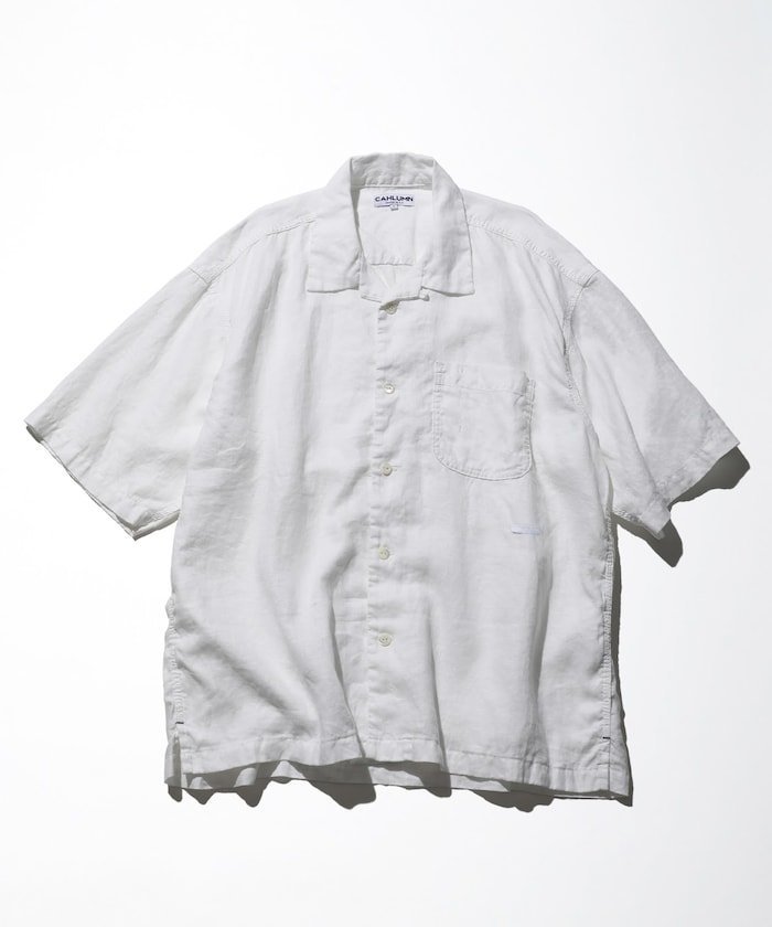 CAHLUMN Linen Open Collar Shirt フリークスストア トップス シャツ ブラウス ホワイト ブラック グリーン ブルー ネイビー【送料無料】