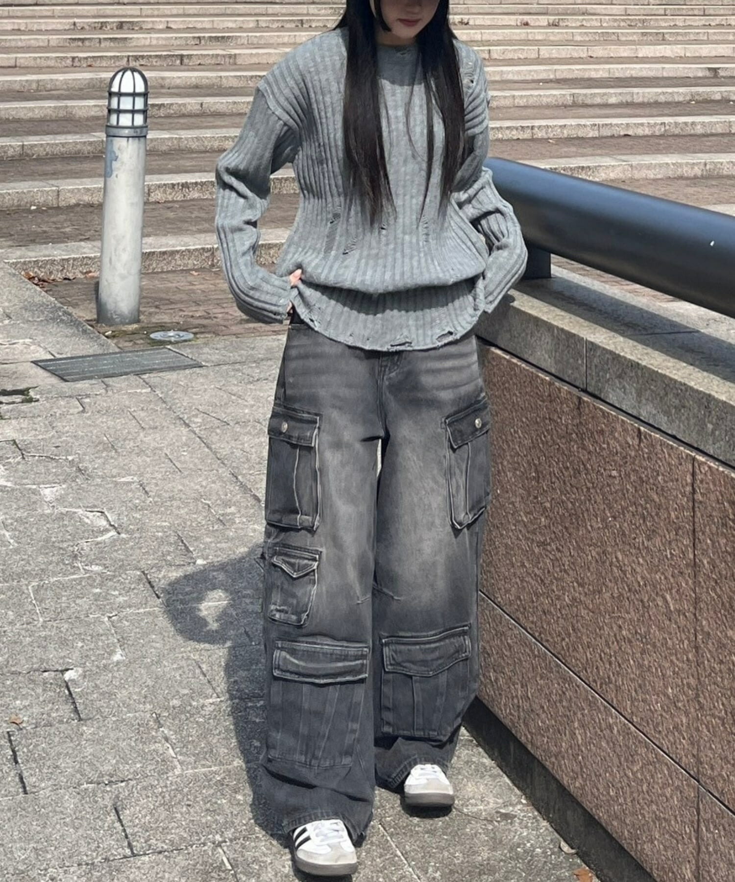 Chikashitsu + 【Chikashitsu +】unisex damage knit ネバーマインドザエックスユー／チカシツプラス ..