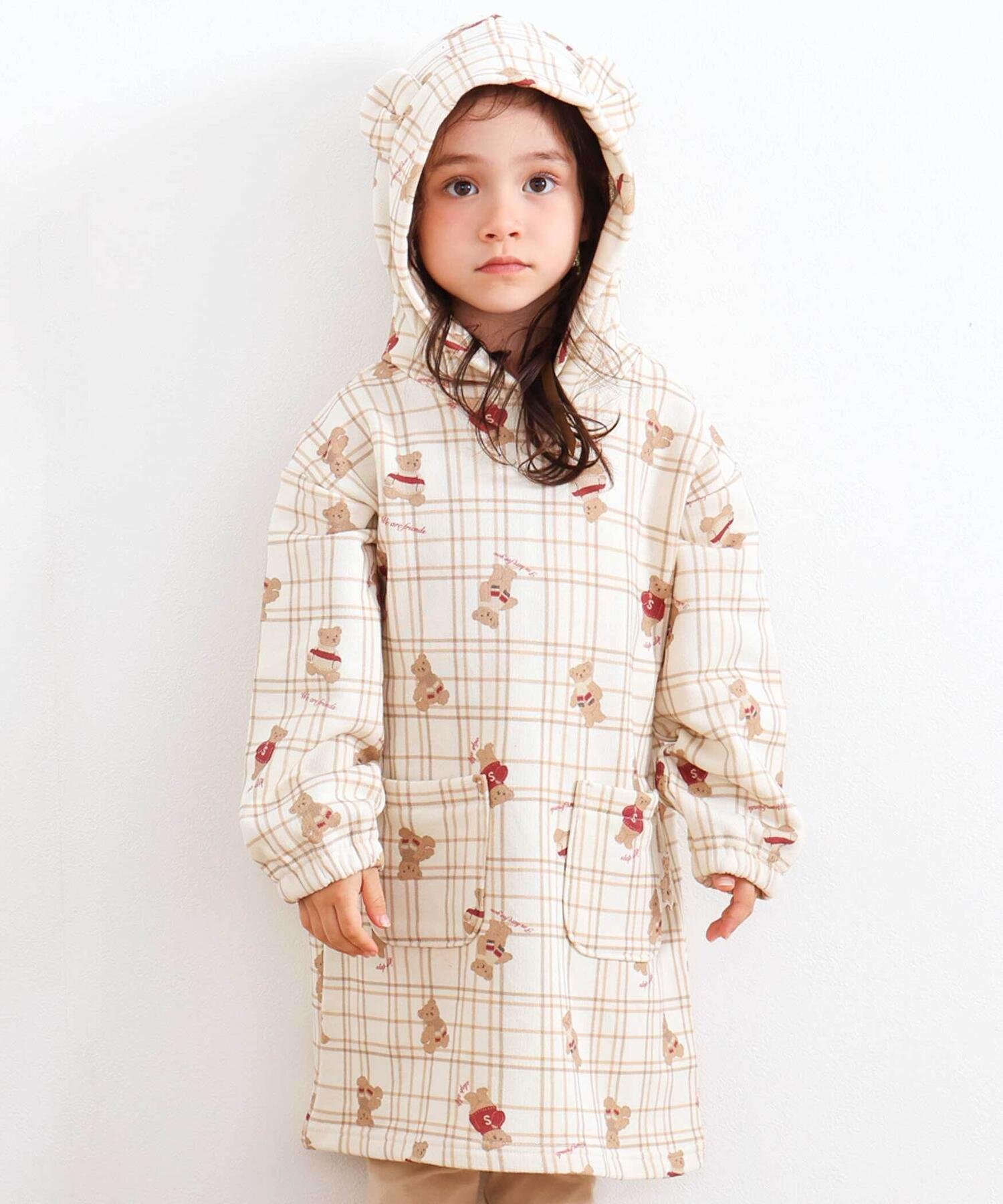 【SALE／50%OFF】SLAP SLIP 【お揃い】アニマルクマさん総柄クマ耳フード付きワンピース(80~130cm) ベベ オンライン ストア ワンピース・ドレス ワンピース ホワイト ベージュ
