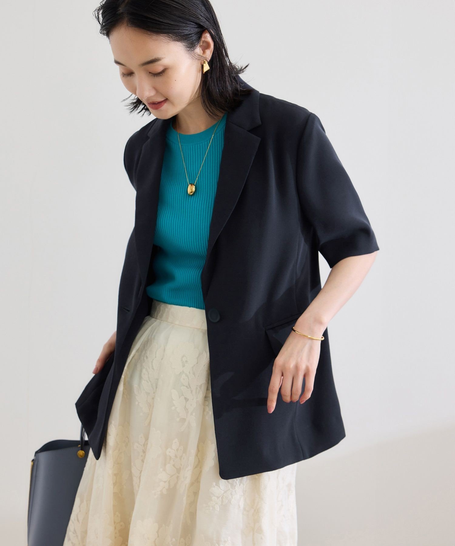 ROPE' 【洗える・カセット服・新色追加】トリアセバックサテン ハーフスリーブジャケット/セットアップ..