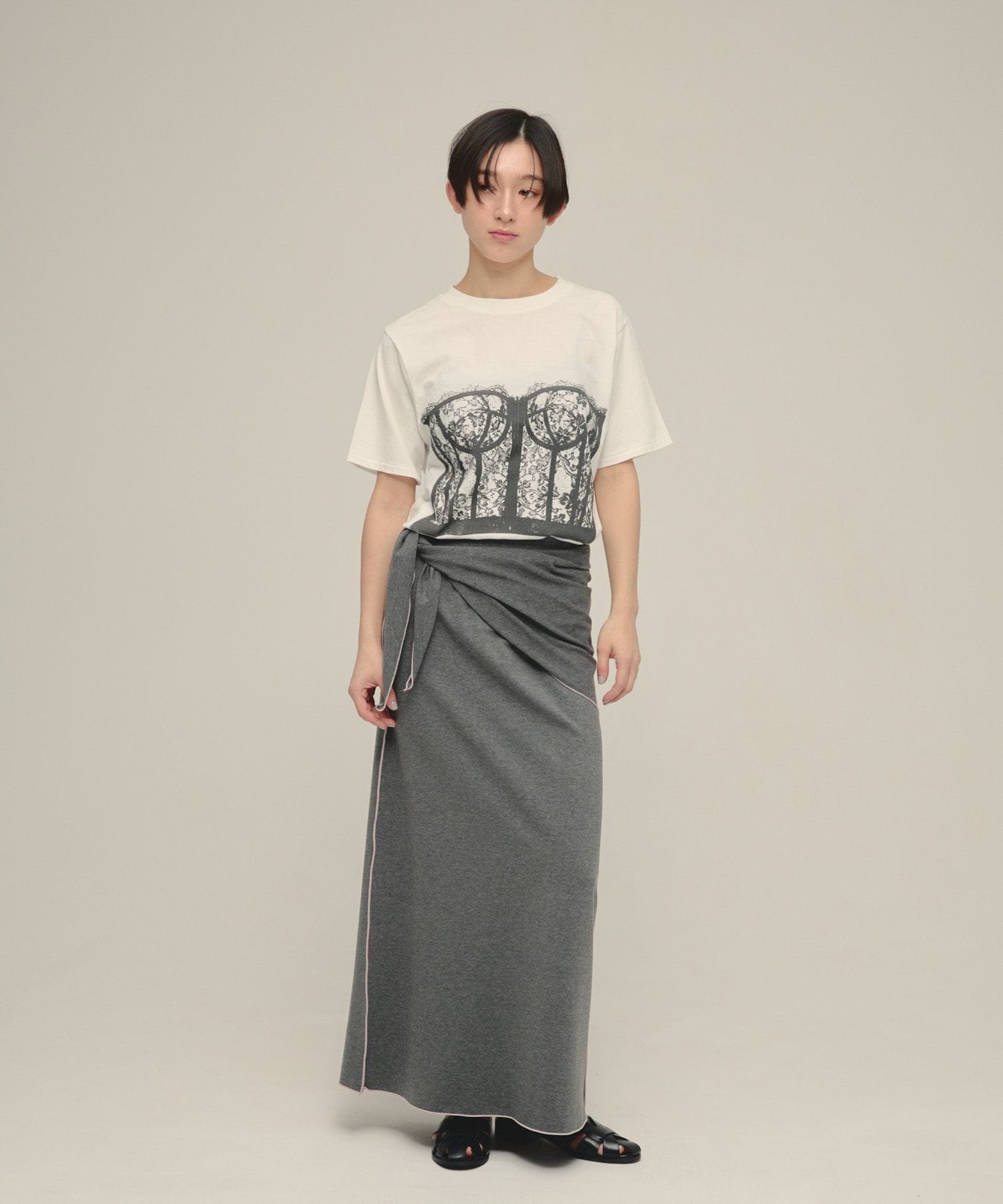 eL Bustier Print TEE ジーナシス トップス カットソー・Tシャツ ブラック ホワイト