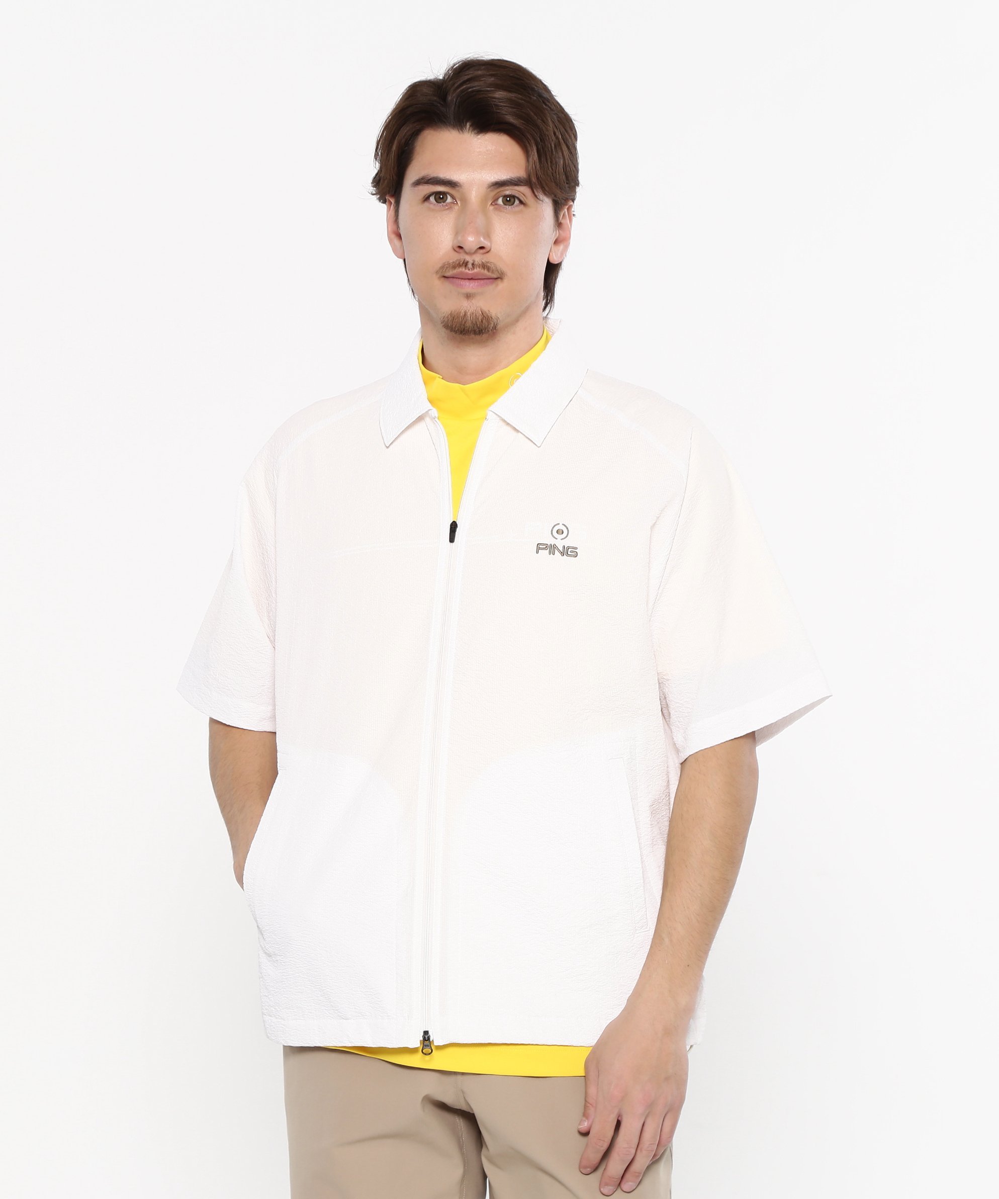 PING APPAREL 全方向ストレッチサッカー半袖フルジップシャツ ＜NATIVE＞ (MENS) ピン アパレル トップス シャツ・ブラウス カーキグリーン ホワイト ベージュ ネイビー イエロー
