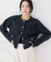 VIS 接結ミニフェザーニットジャケット ビス ジャケット・アウター ノーカラージャケット ブラウン ホワイト ネイビー ピンク【送料無料】