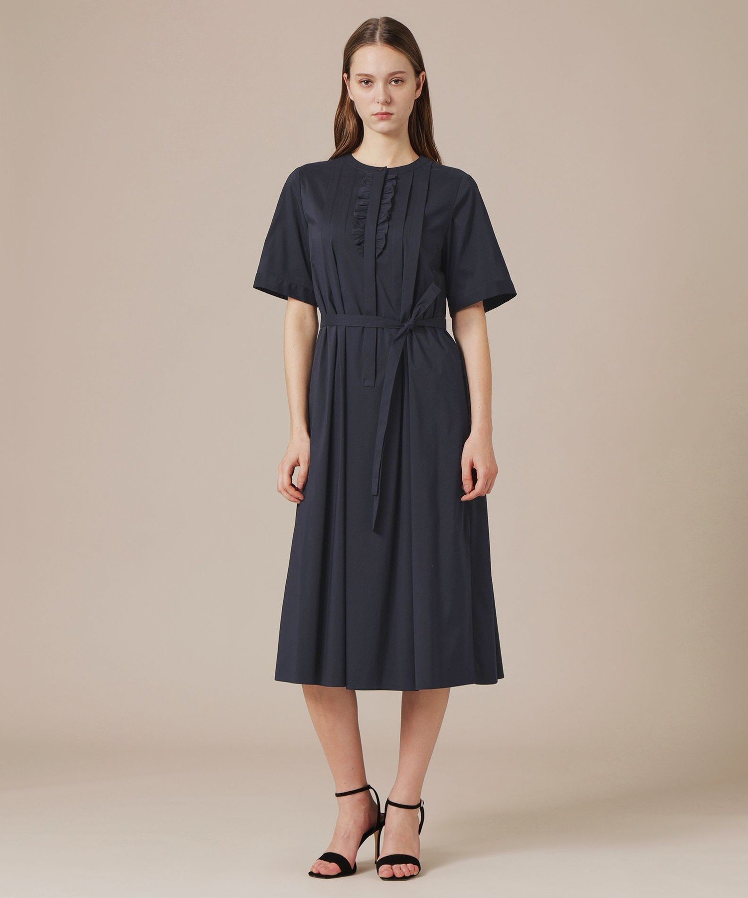 (L Size) 【eclat5月号掲載】【L】コットンナイロンストレッチワンピース マッキントッシュ ロンドン ワンピース・ドレス ワンピース ベージュ ネイビー