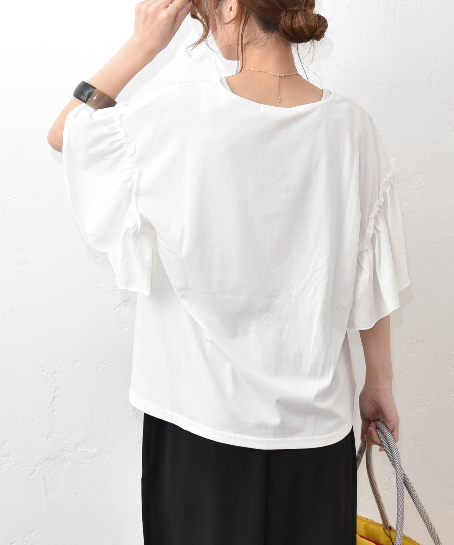 HUMS HUMS｜Aライン袖フリルT [[50032162]][C] ハグハグ トップス カットソー・Tシャツ ホワイト ブラック