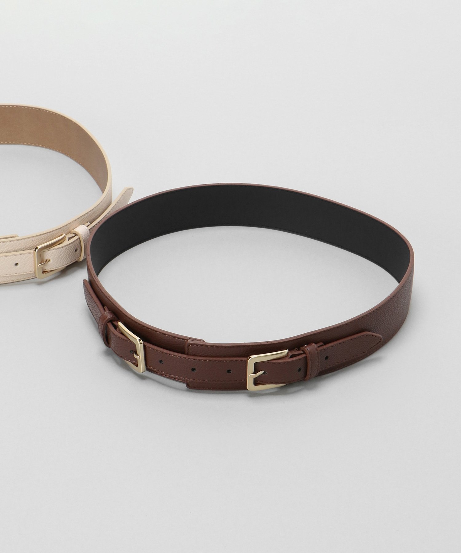 【SALE／50%OFF】MAJESTIC LEGON スクエアダブルバックルベルト マジェスティックレゴン ファッション雑貨 ベルト ホワイト ブラウン