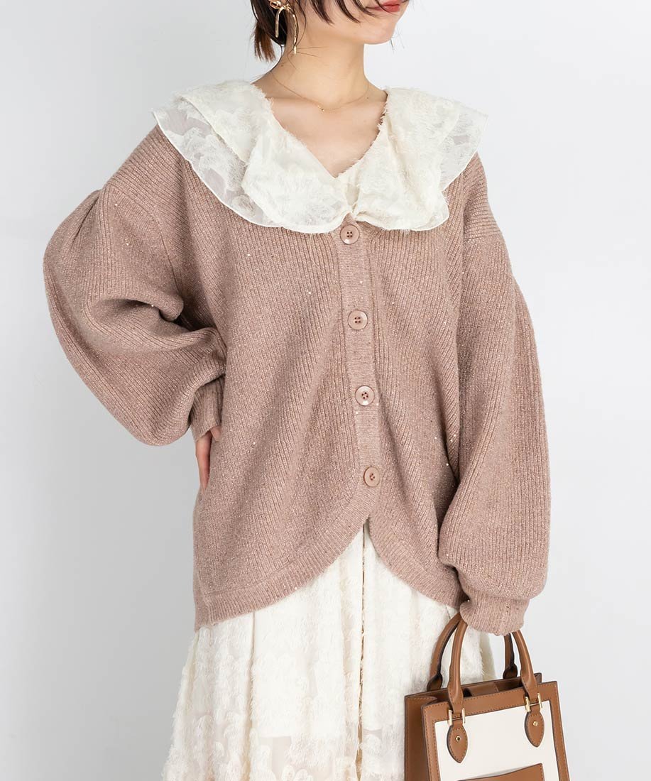 【SALE／50%OFF】RANDA スパンコールラメ混ニットカーディガン ランダ トップス カーディガン ピンク ..