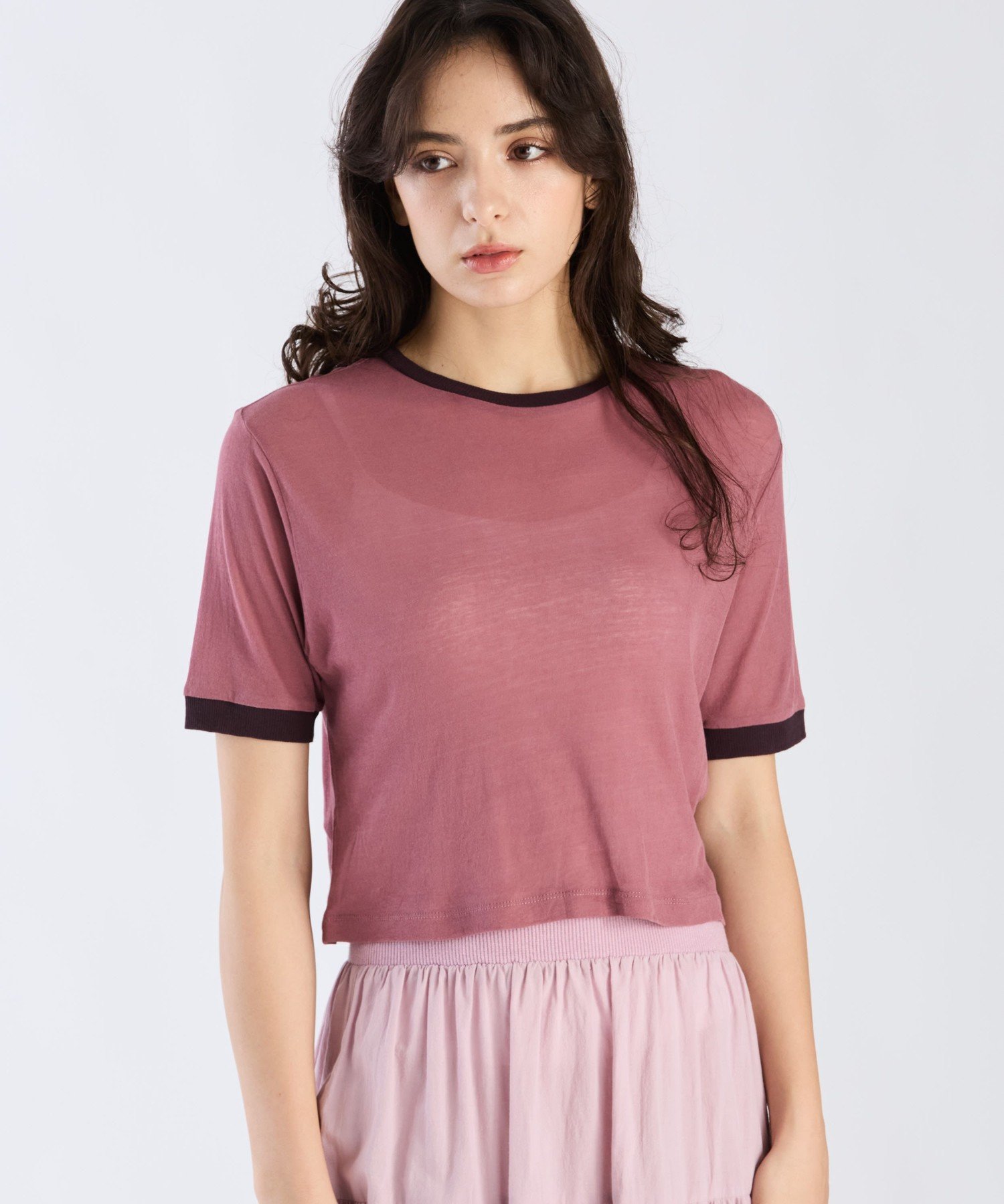 . シアー コットン 半袖 リンガーTシャツ アニエスベー トップス カットソー・Tシャツ ピンク