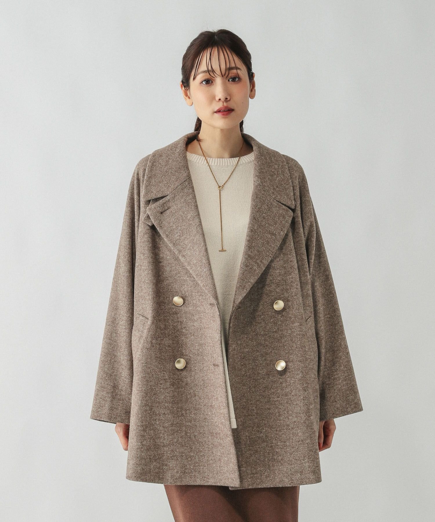 GLOBAL WORK 軽やかストレッチ襟2WAYミドルコート/499658 グローバルワーク ジャケット・アウター チェスターコート ブラウン グレー ネイビー【送料無料】 3