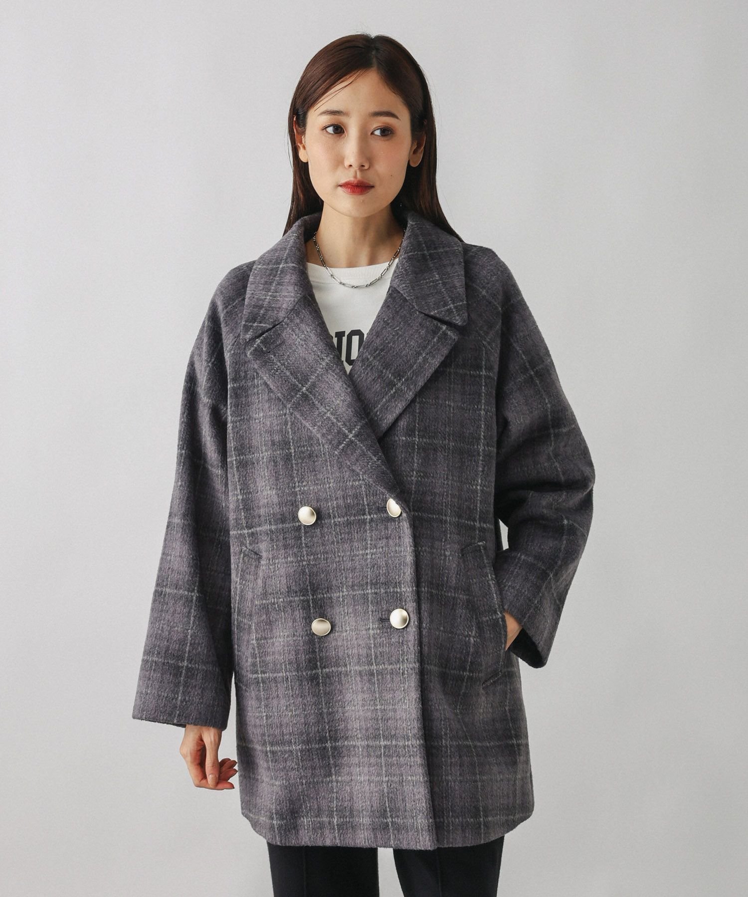 GLOBAL WORK 軽やかストレッチ襟2WAYミドルコート/499658 グローバルワーク ジャケット・アウター チェスターコート ブラウン グレー ネイビー【送料無料】 2