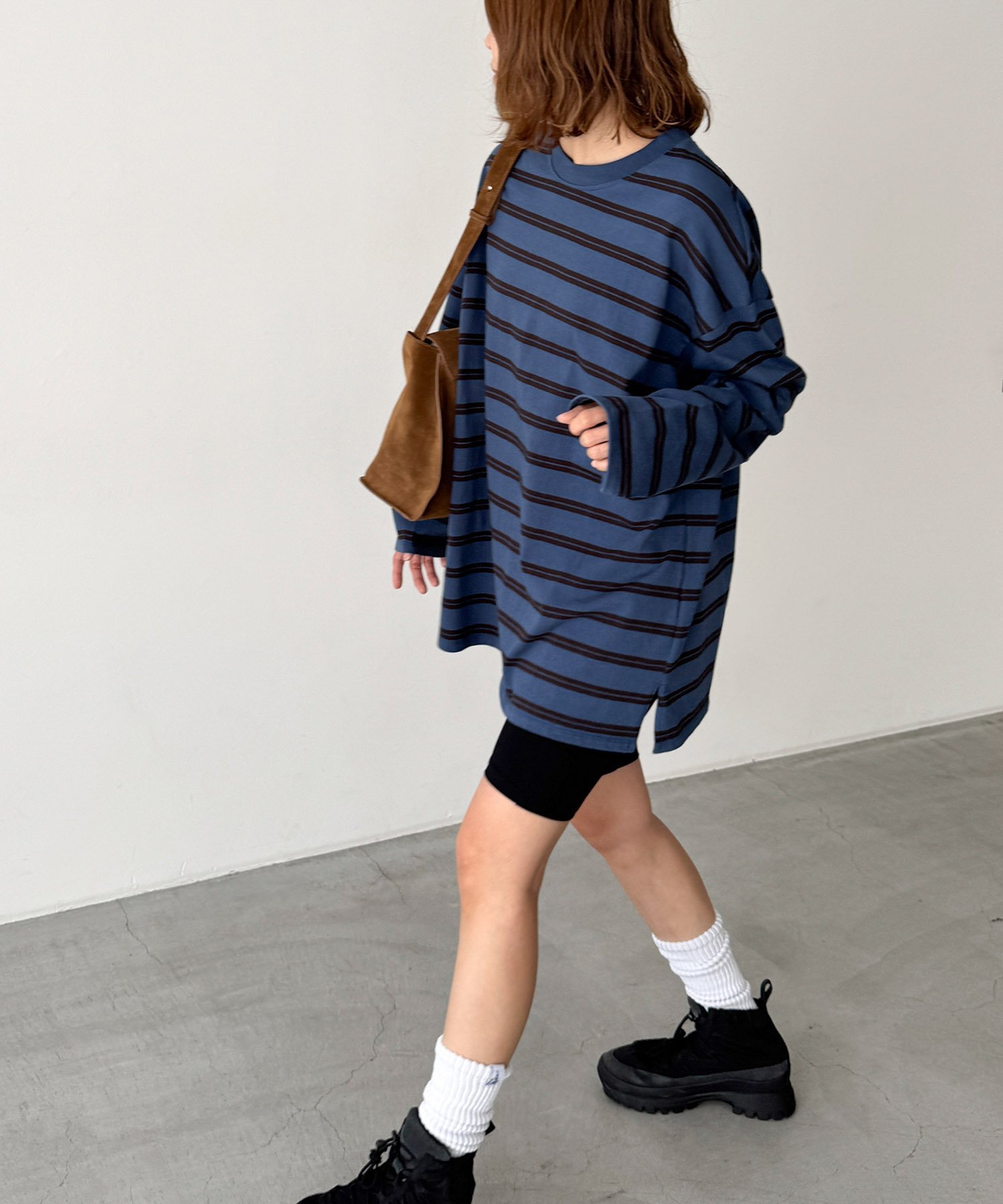 El mar El mar ボーダーオーバーロングTシャツ キャナルジーン トップス カットソー・Tシャツ グレー ブルー【送料無料】のサムネイル