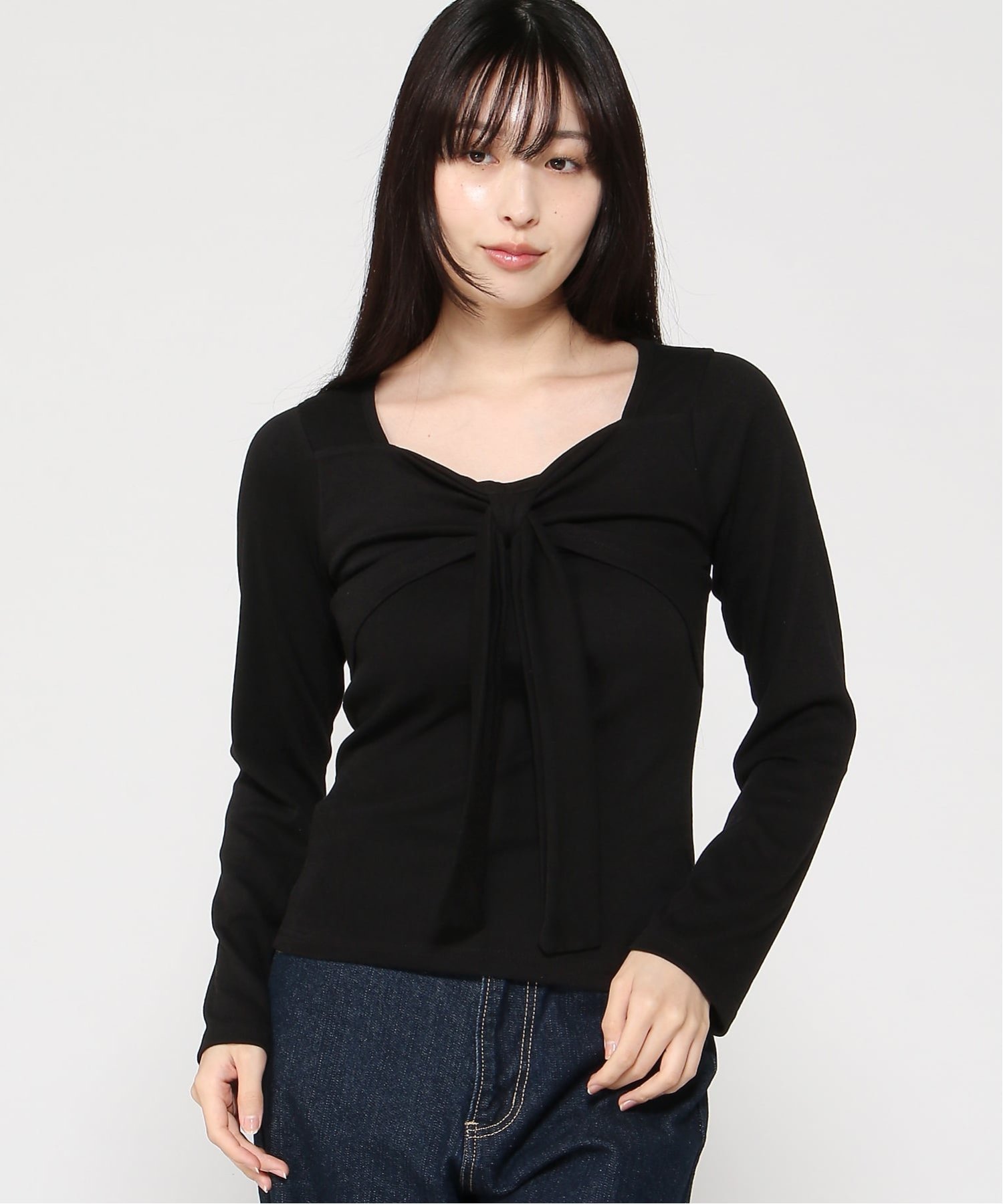 VIVIDLADY VIVIDLADY/(W)フロントリボンデザイン ロンT トップス ビビッドレディー トップス カットソー・Tシャツ ホワイト グレー ブラック
