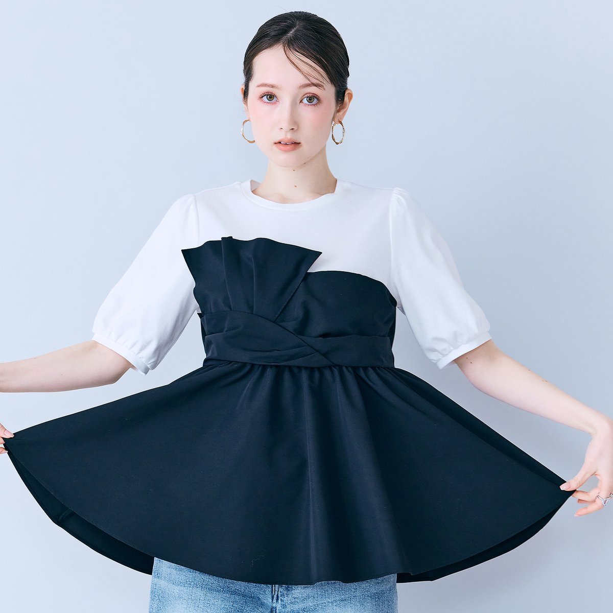 Audie a Muses タックリボン異素材カットソー ローズティアラ トップス カットソー・Tシャツ ホワイト【送料無料】