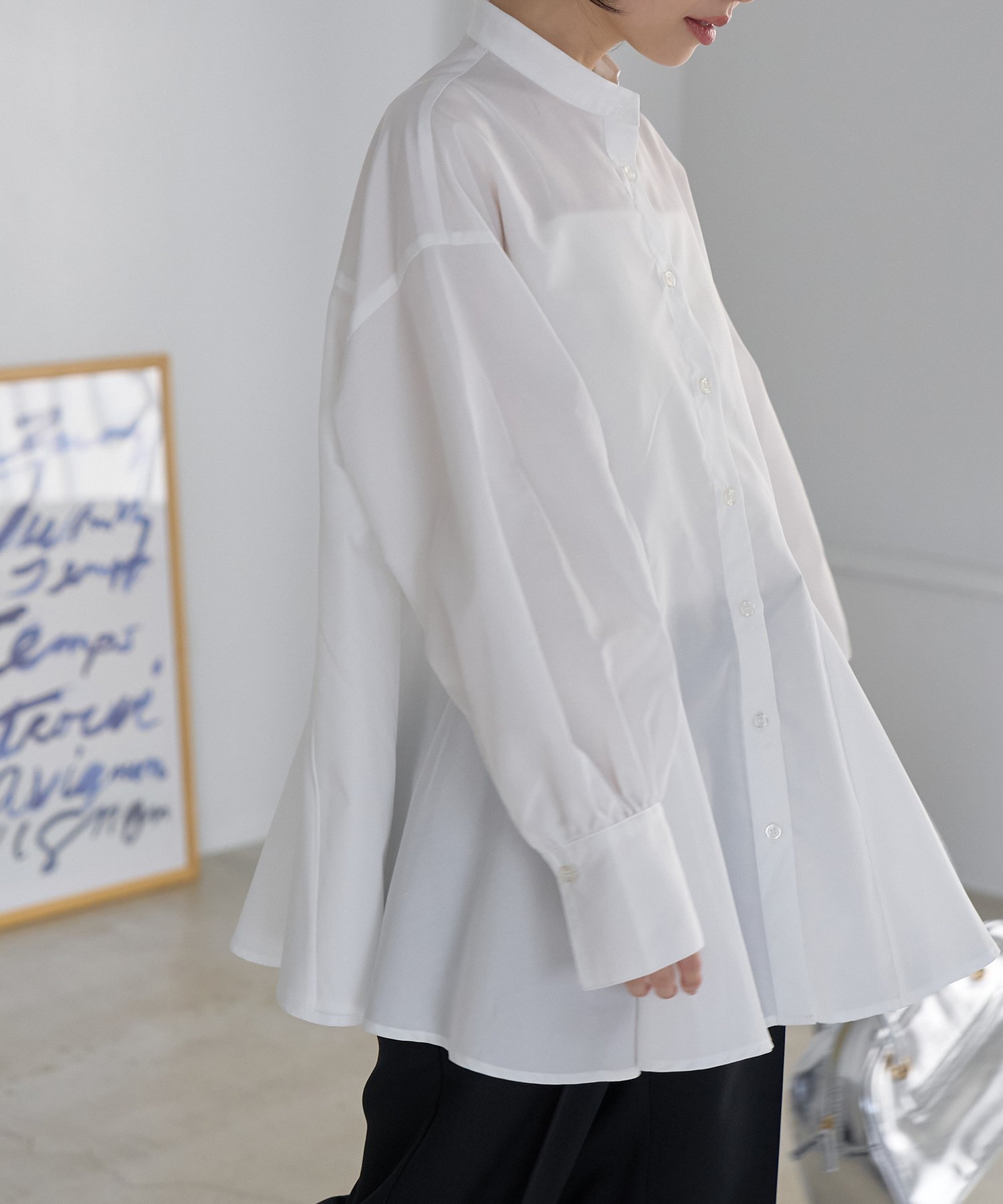 【SALE／10%OFF】VIS 【洗える・シワが取れやすい】美easyフレアシャツ ビス トップス シャツ・ブラウス ホワイト ネイビー ブルー【送料無料】のサムネイル