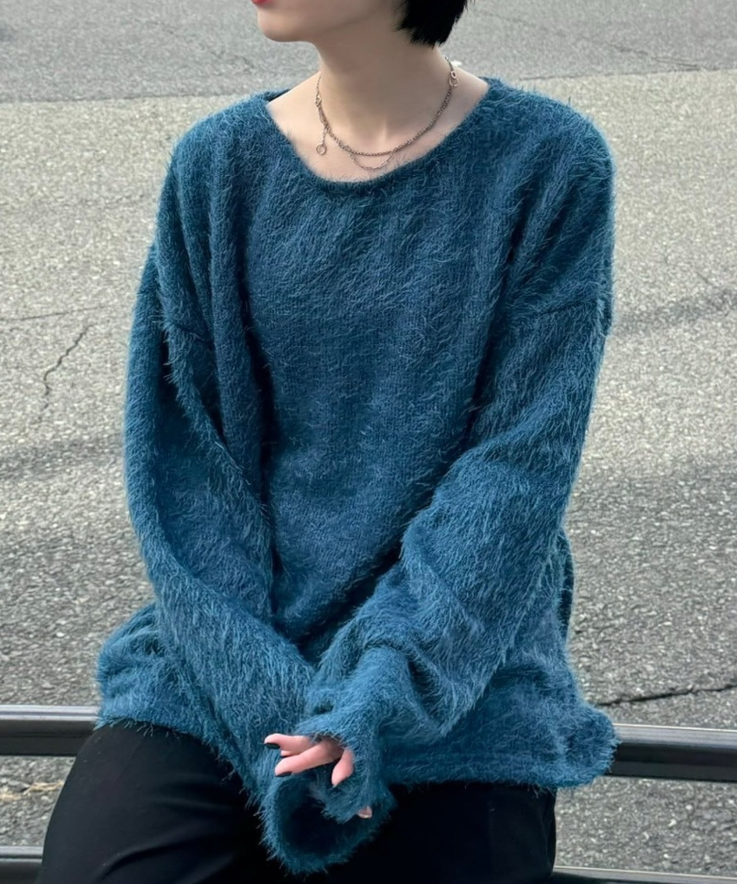 + 【Chikashitsu +】shaggy knit / シャギーニット 薄手ニット 長袖 ユニセックス ネバーマインドザエックスユー／チカシツプラス トップス ニット ブルー ホワイト ブラック グレー ピンク