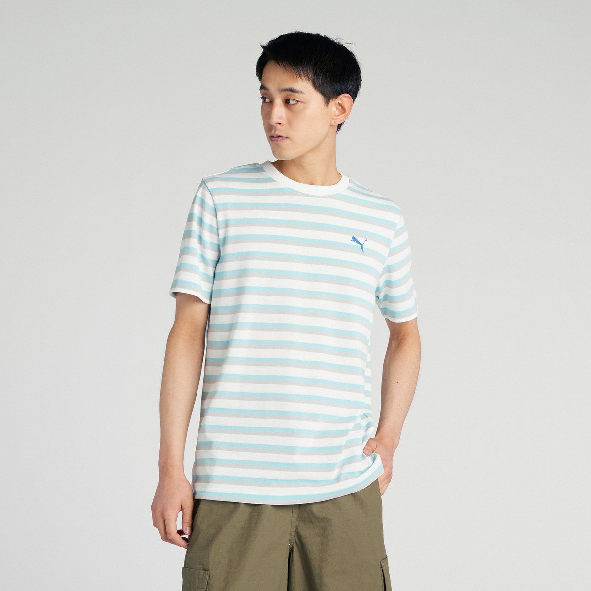 【SALE／44%OFF】PUMA メンズ サマー ストライプ ニット 半袖 Tシャツ プーマ トップス カットソー・Tシャツ ホワイトのサムネイル