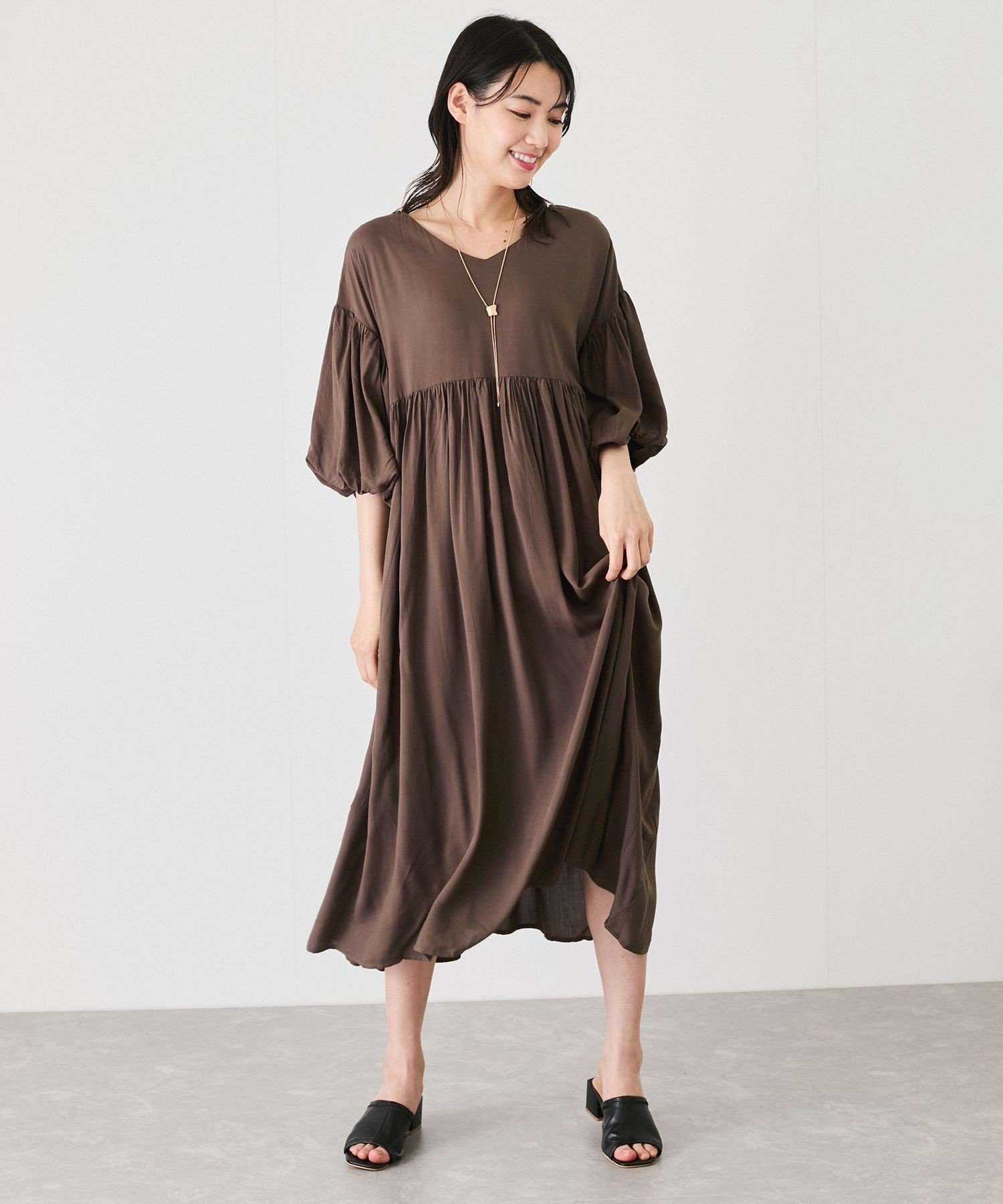 【SALE／30%OFF】JAYRO バルーンスリーブワンピース ジャイロ ワンピース・ドレス ワンピース ブラック ブラウン【送料無料】