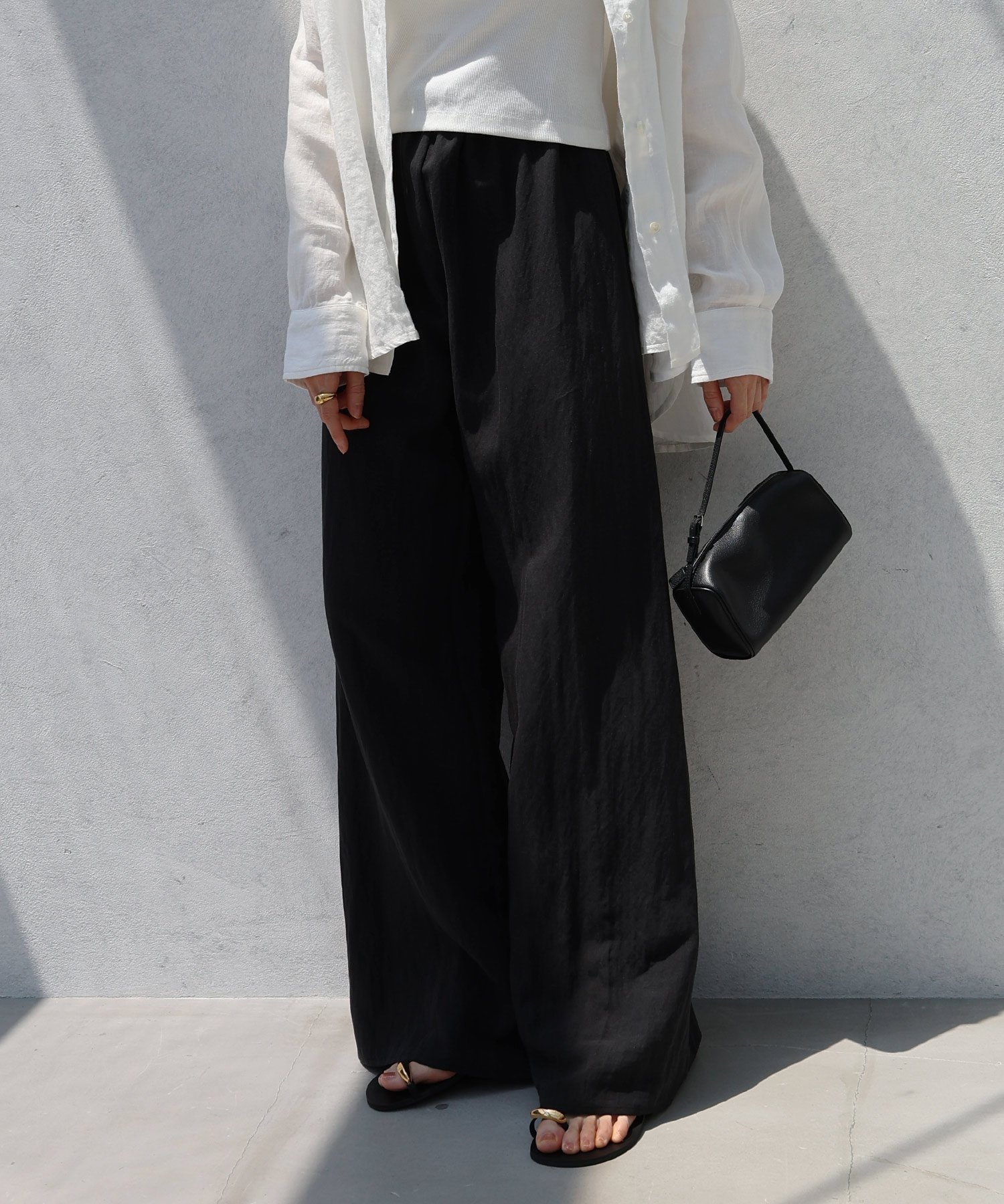 evernavy リネンブレンド イージー ワイド パンツ evernavy エバーネイビー アンドミー パンツ その他のパンツ カーキグリーン ベージュ ブラック【送料無料】