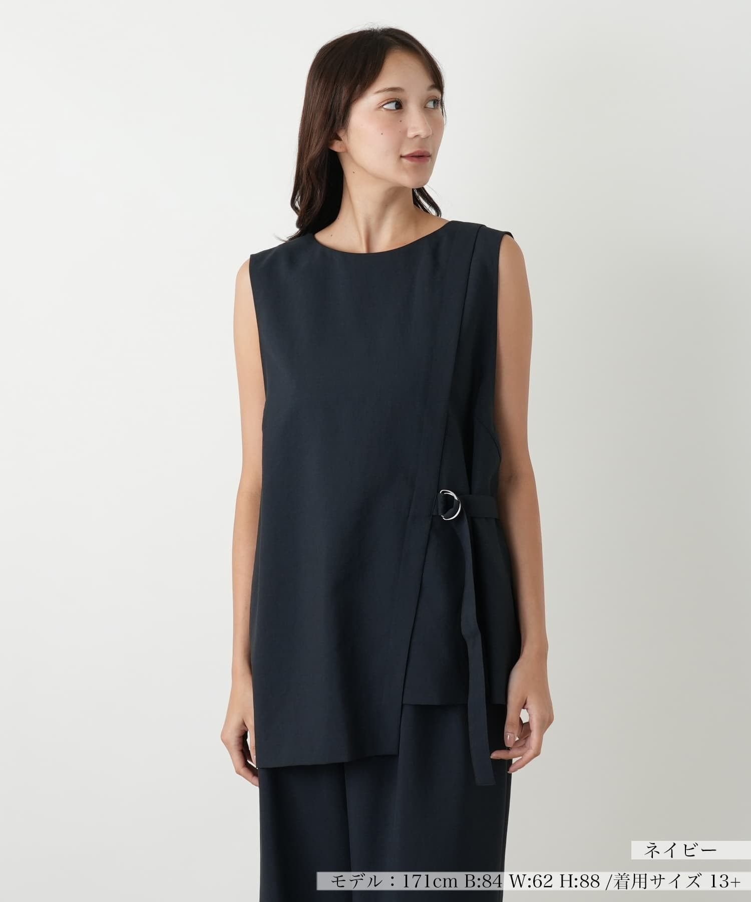 【SALE／47%OFF】Leilian PLUS HOUSE アシンメトリーベスト【BOURGE】 レリアン　プラスハウス トップス ベスト・ジレ ブラック ネイビー【送料無料】