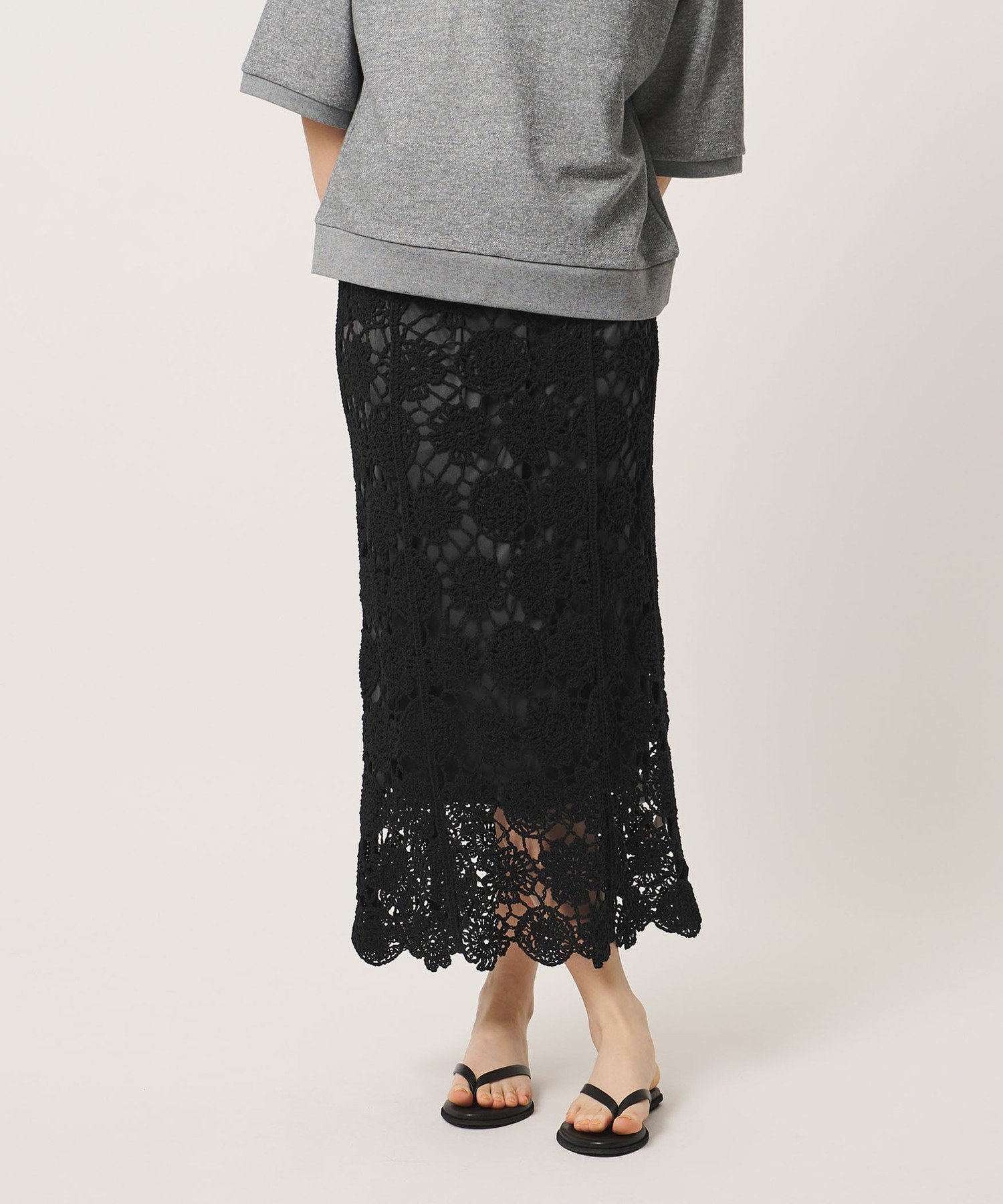 【SALE／30%OFF】UNITED ARROWS ＜Marilyn Moon＞クロシェ スカート ユナイテッドアローズ トップス カットソー・Tシャツ ブラック ホワイト【送料無料】